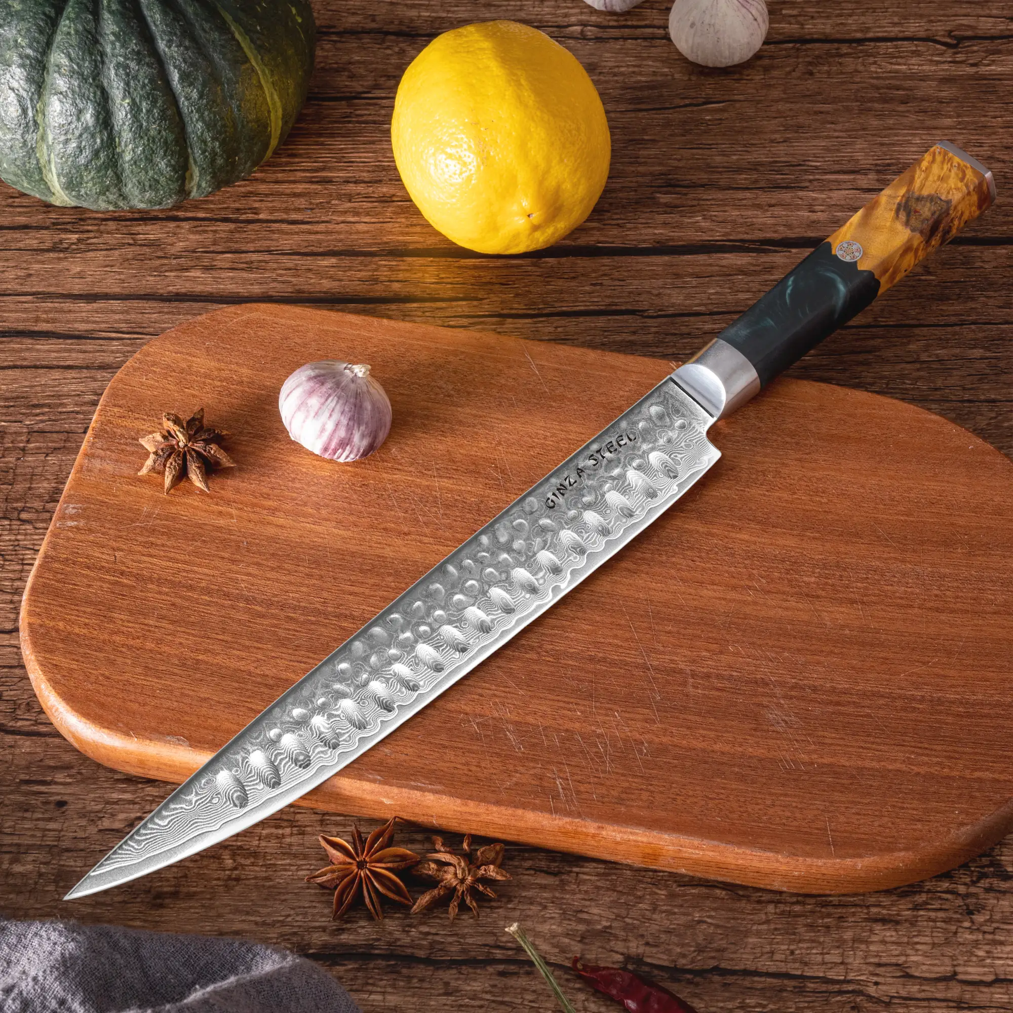 Kaze Katana Carving Knife 9″ | Damascus Steel by Ginza Steel - Image 4