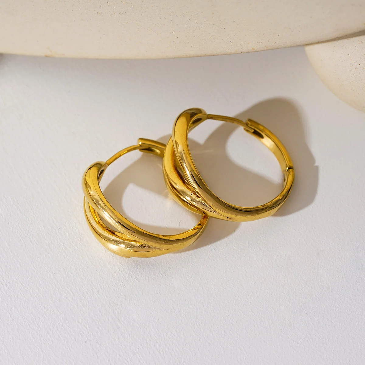 KEIKO: Double Loop Hoop Earrings in Gold - Image 3