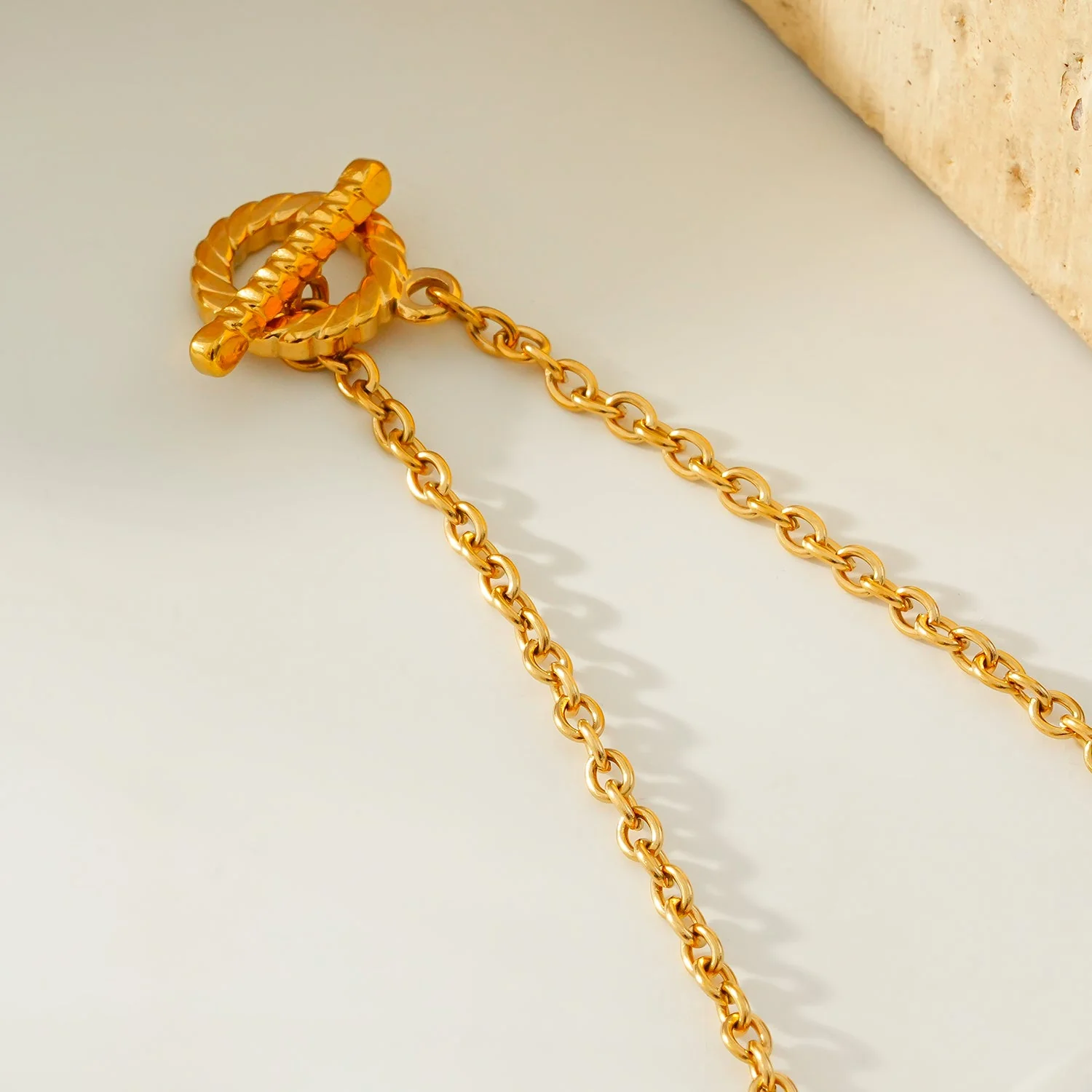 KETCHIGAN Gold: Classic Chain with Textured T-Bar & Ring Pendant Necklace - Image 9