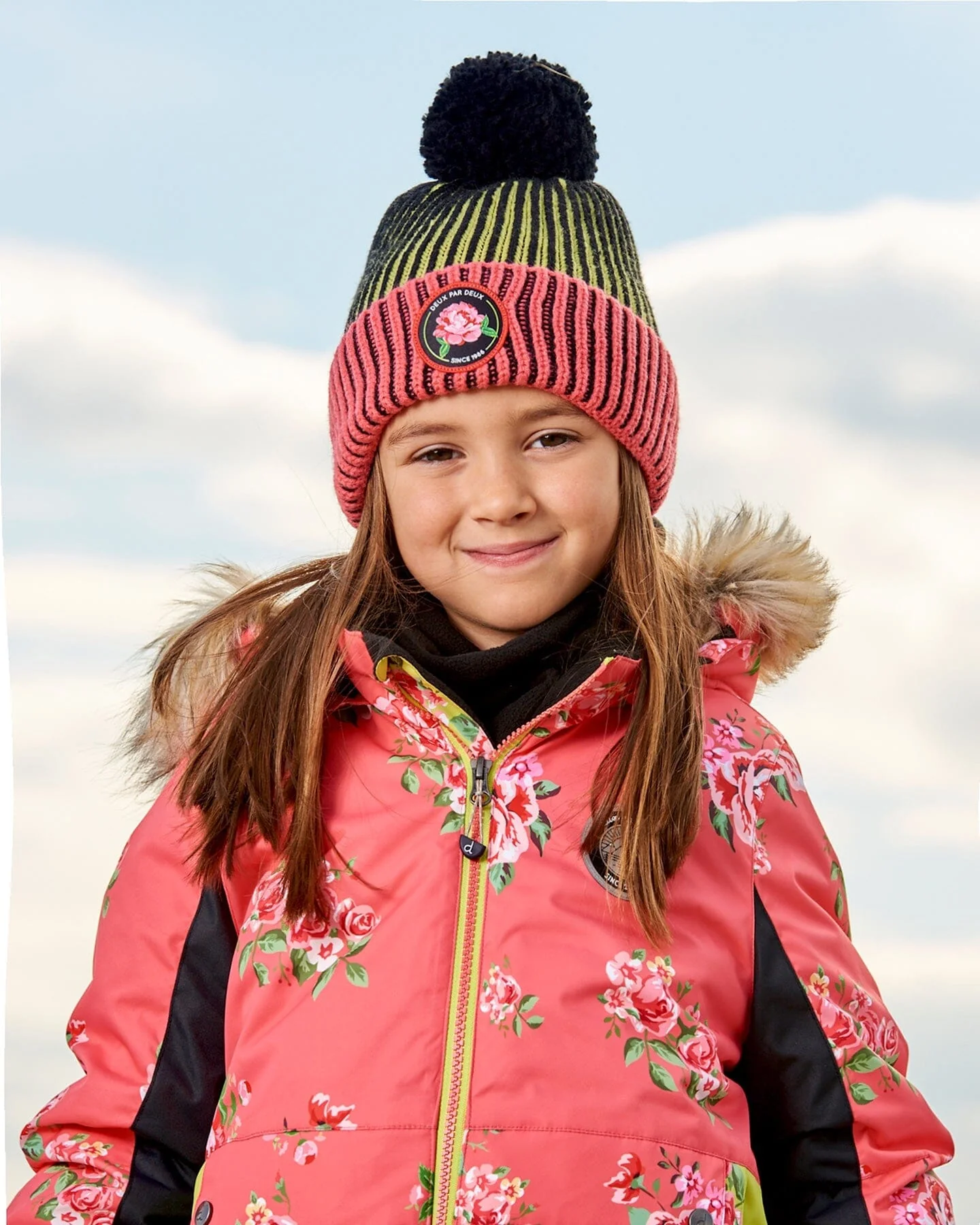 Knit Hat Black, Lime And Coral - Image 2