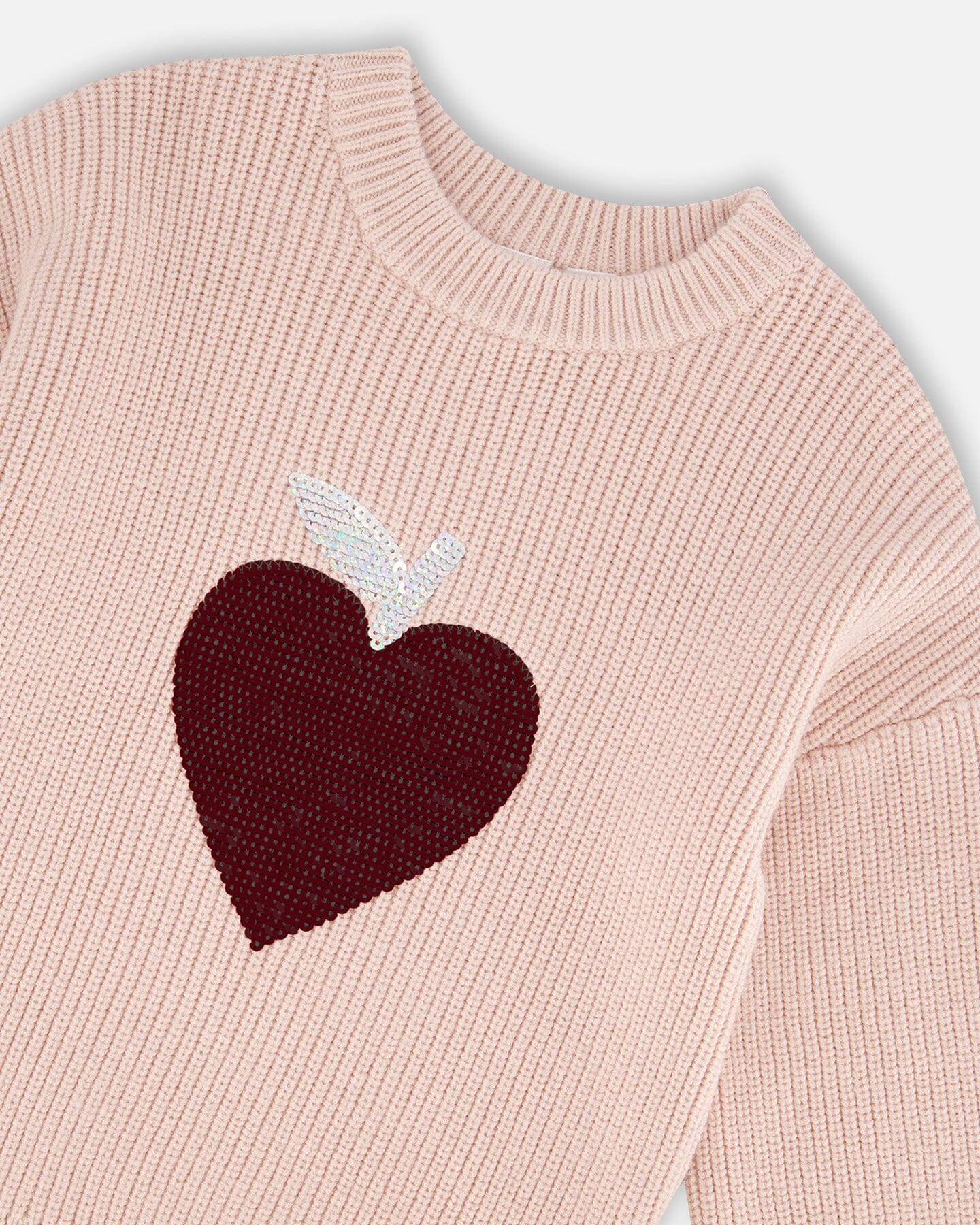 Knit Sweater Pinkish White With Sequin Heart - Image 4
