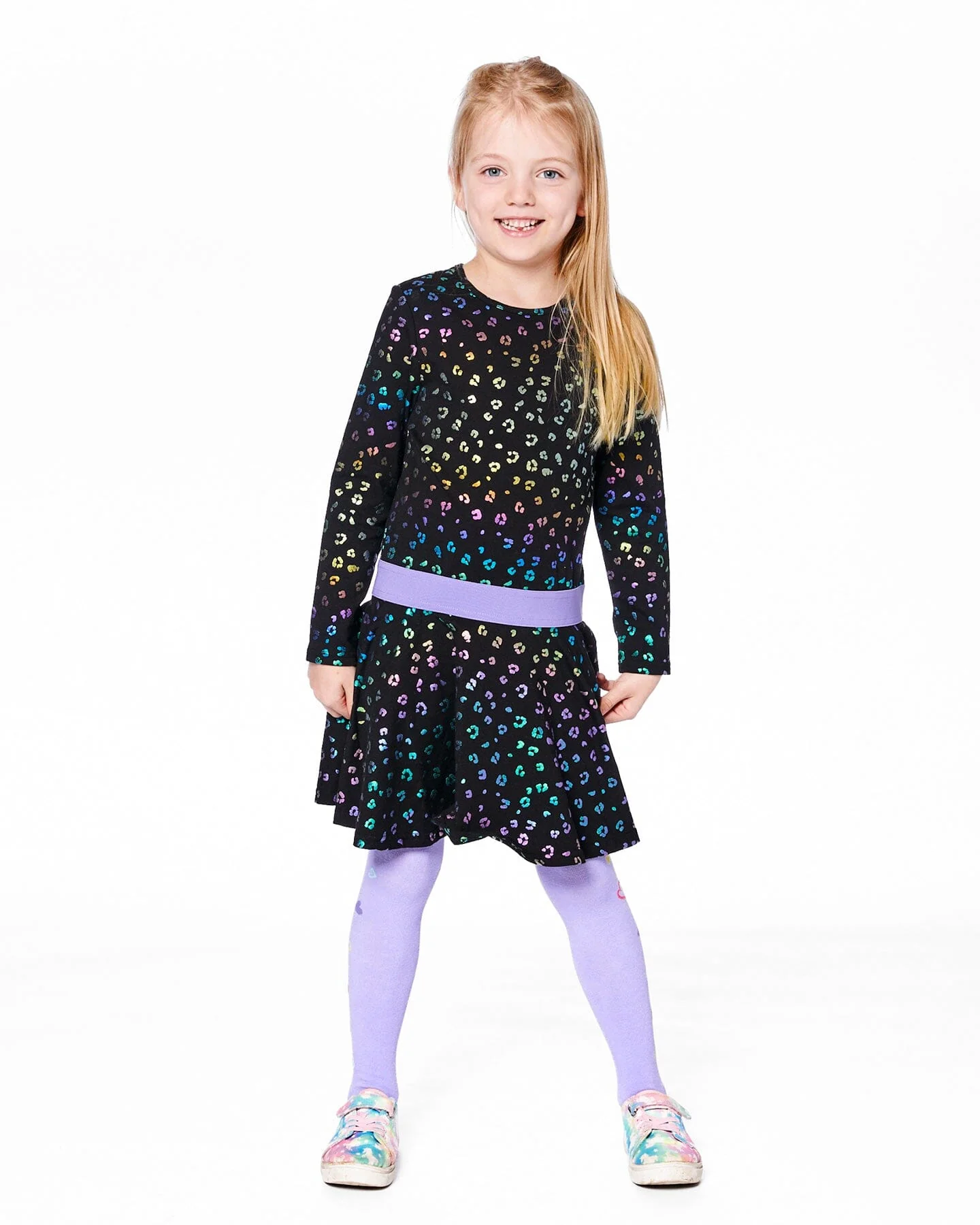Knit Tights Lavender With Hearts - Image 2