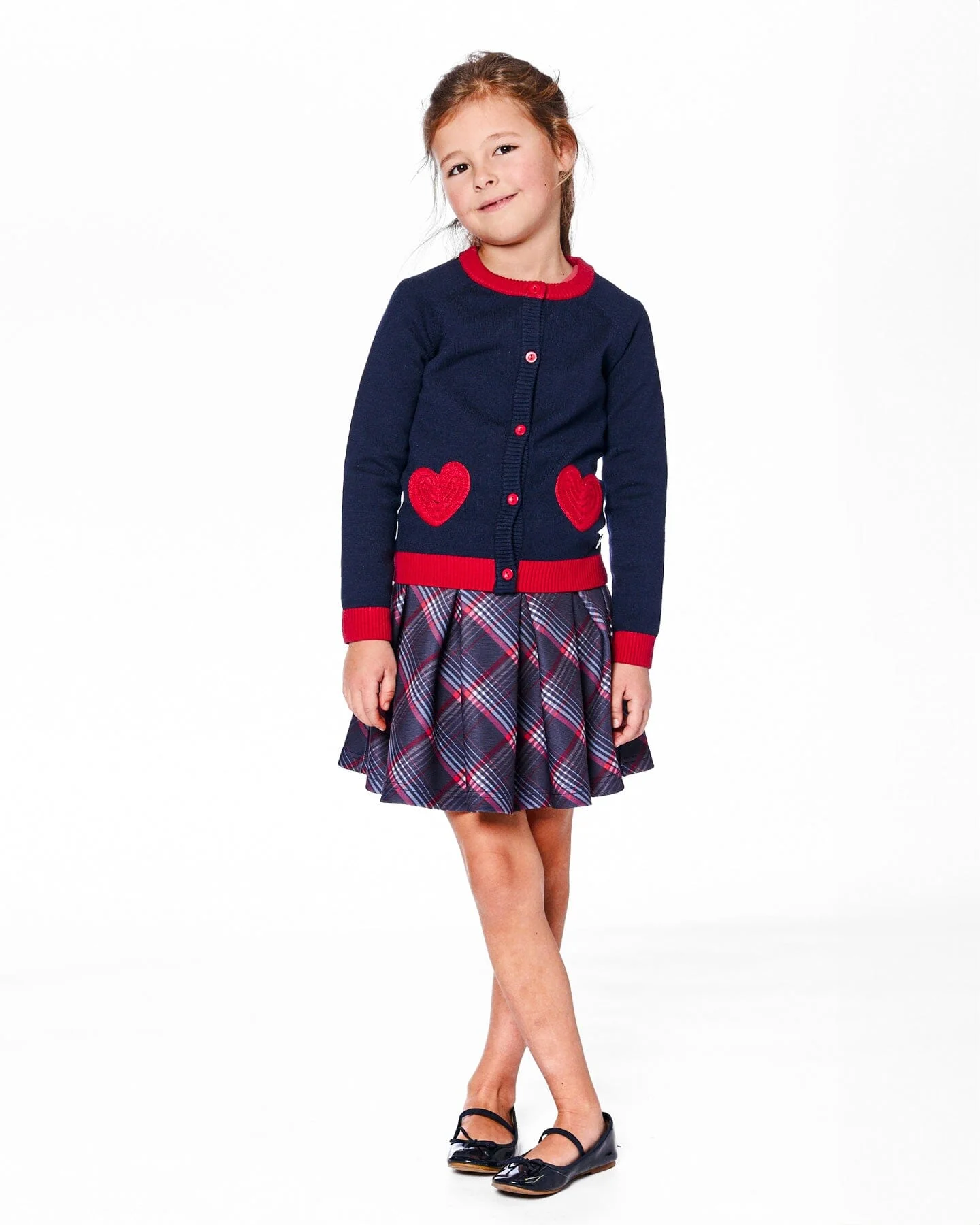 Knitted Cardigan Navy Blue With Red Embroidered Hearts - Image 2