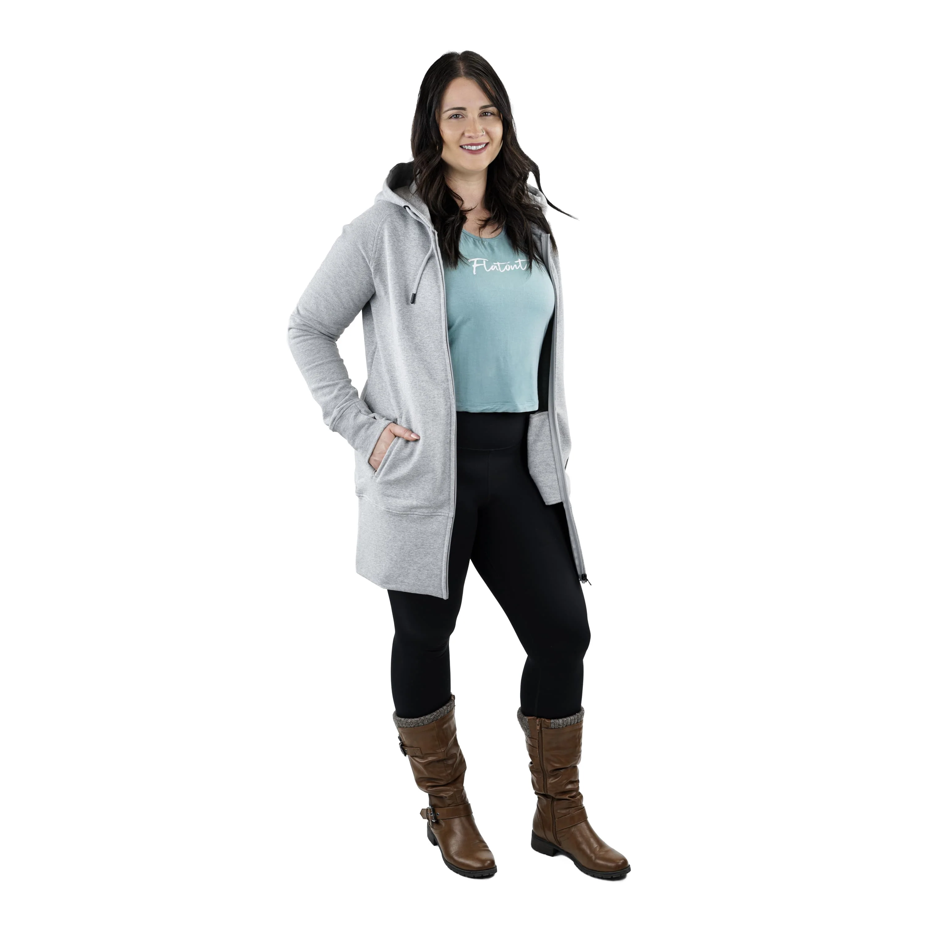 Kora Long Zipup Hoodie Heather Grey - Image 6