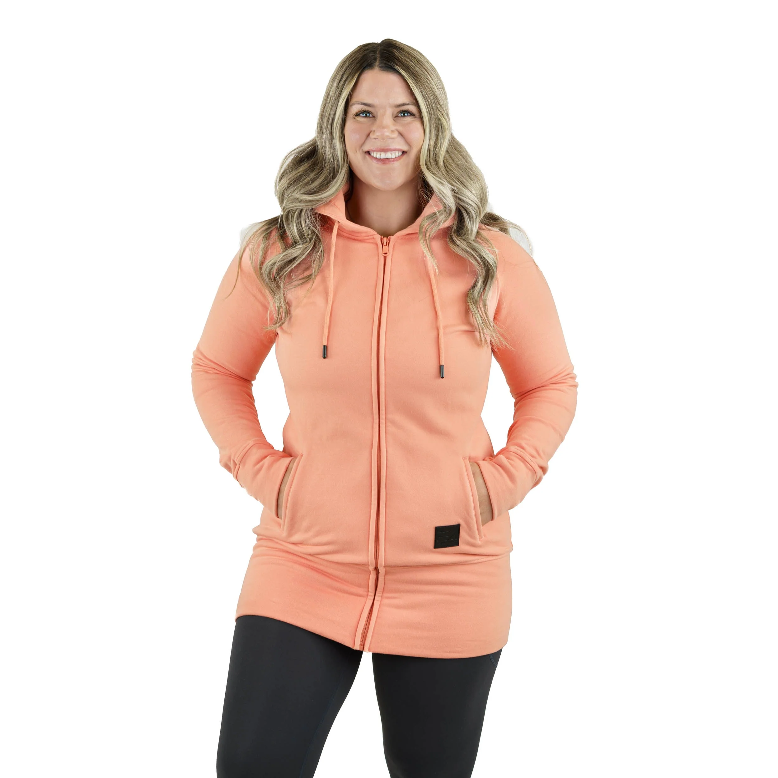 Kora Long Zipup Hoodie Peach - Image 3