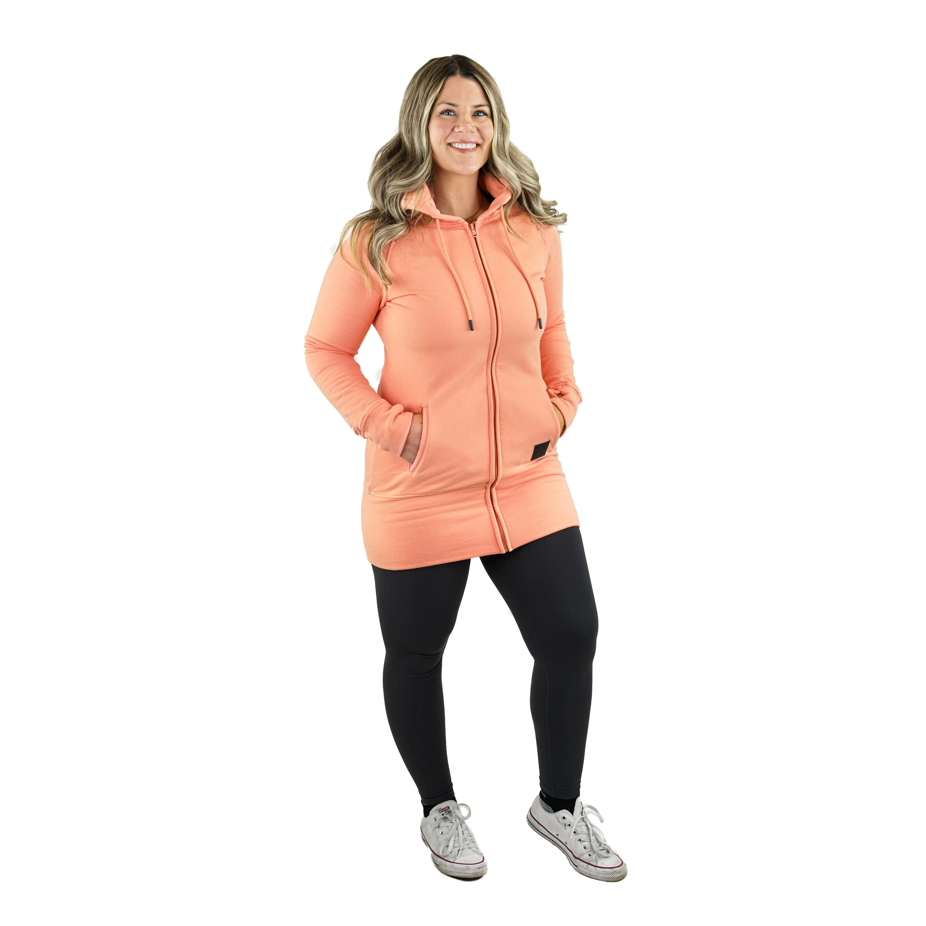Kora Long Zipup Hoodie Peach - Image 5
