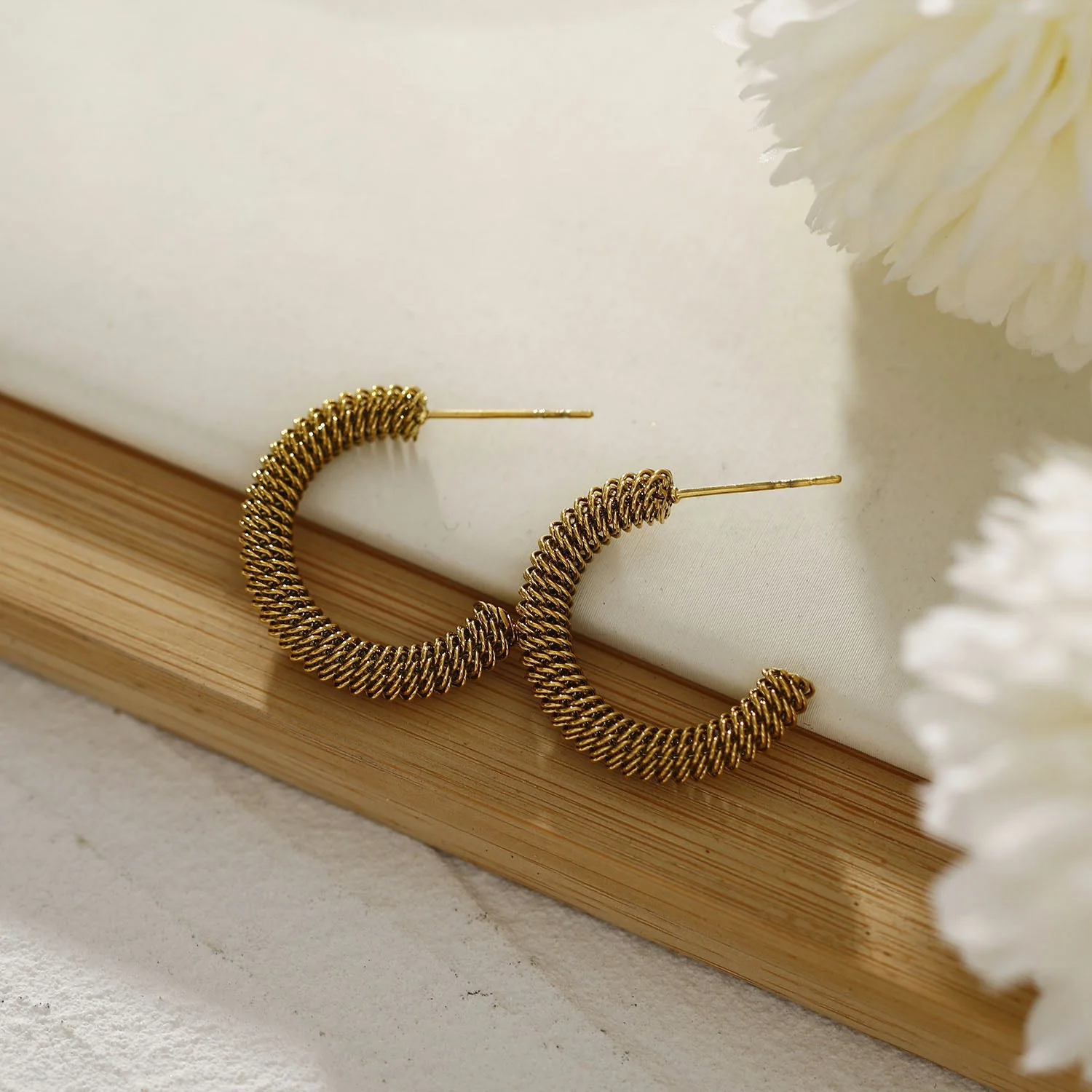 KUMASI Richly Textured Gold Hoop Earrings - Image 5
