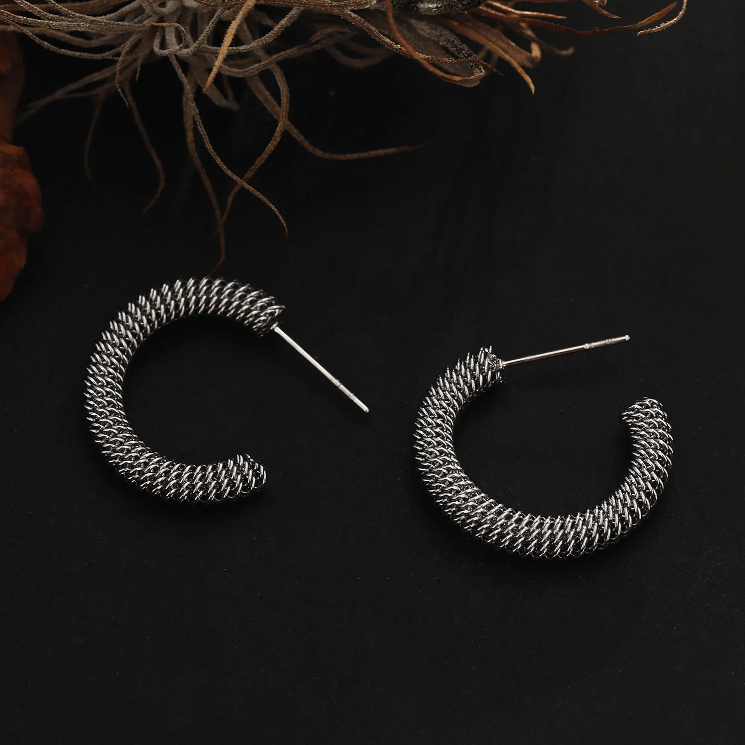 KUMASI Richly Textured Silver Hoop Earrings - Image 5