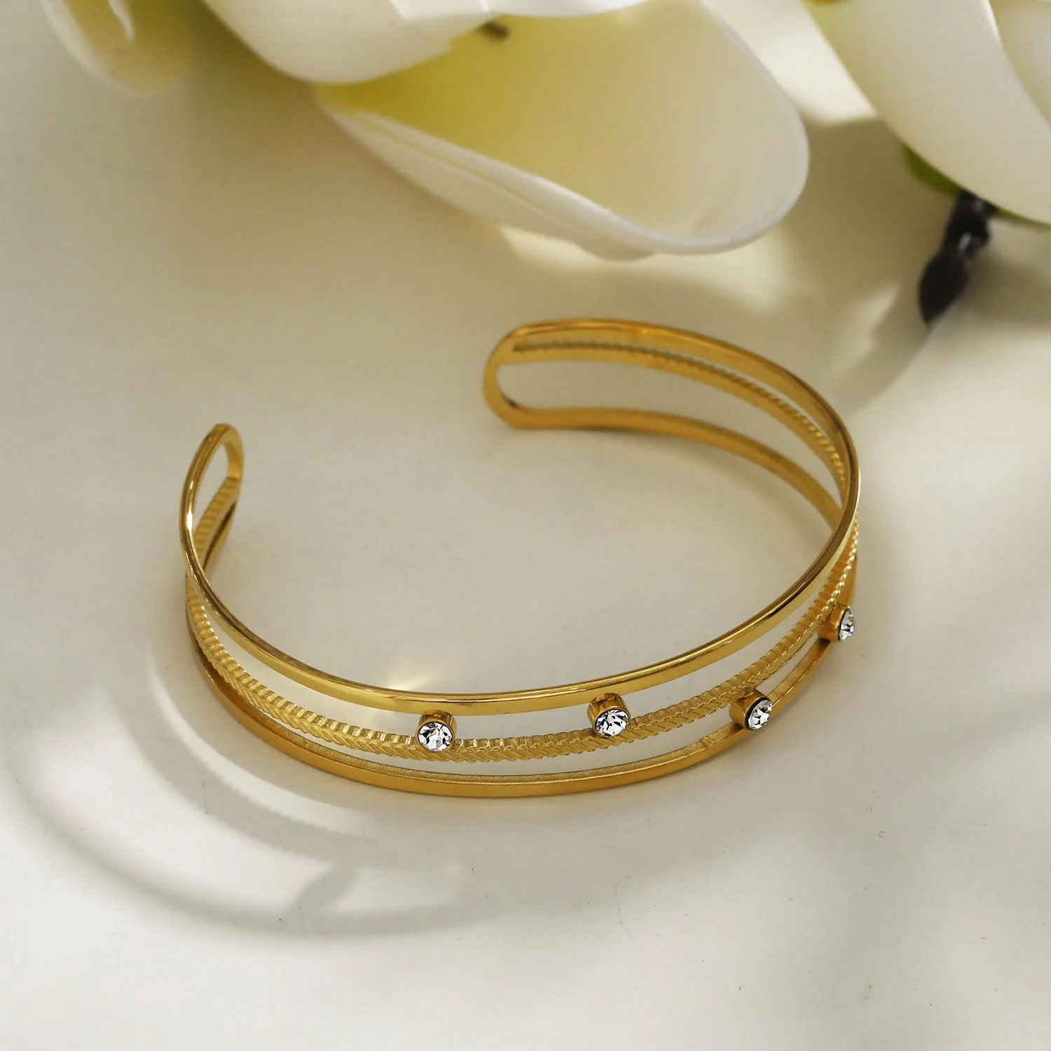 LADARIA 'Trio of Cuffs' Bracelet with Zirconia Highlights - Image 4
