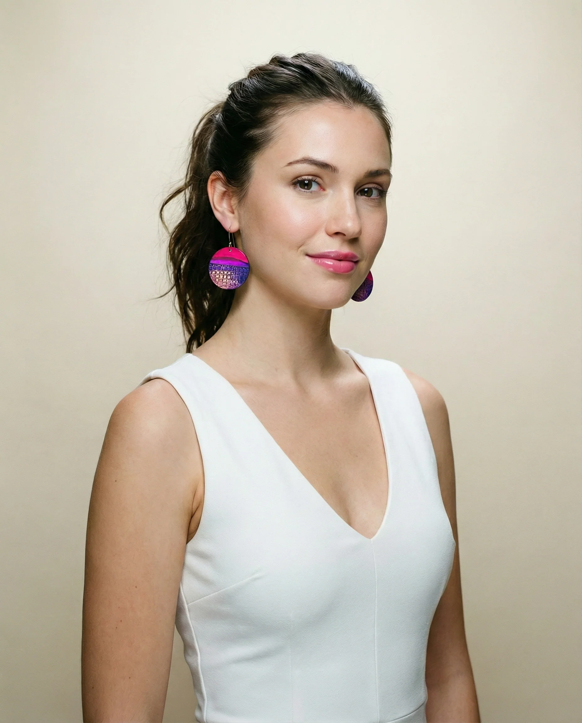 Large Disc Dangle Earrings, Handmade Alcohol Ink – "Megan" - Image 2