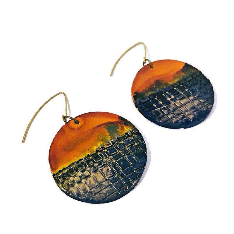 Large Disc Dangle Earrings, Handmade Alcohol Ink – "Megan" - Image 6