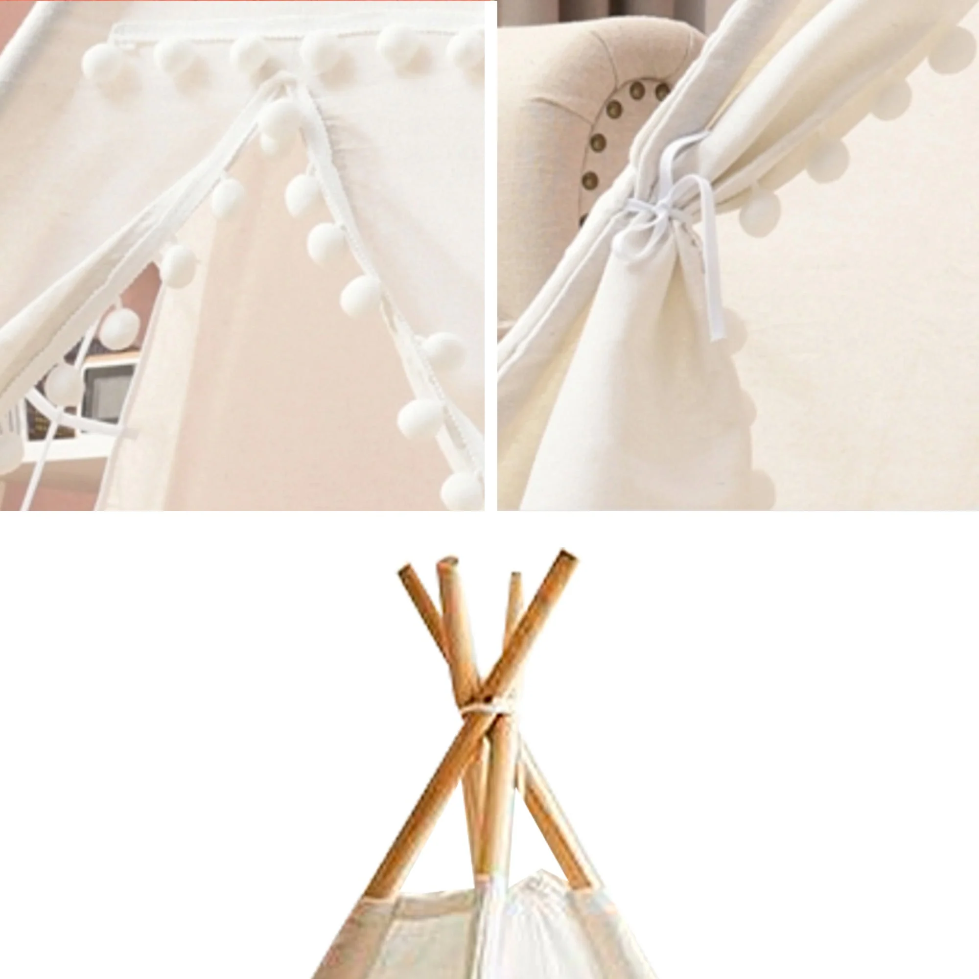 Large Foldable Kids Canvas Teepee Play Tent With Lights  ( White ) - Image 5