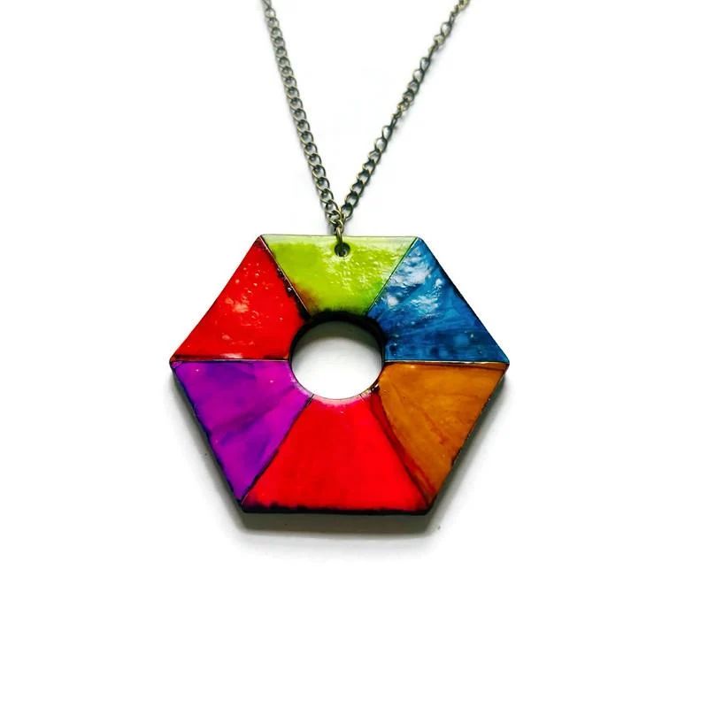 Large Hexagon Pendant Necklace Handmade - Image 5