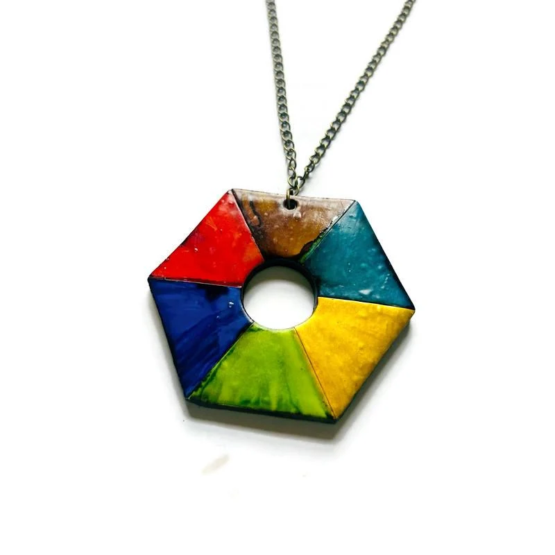 Large Hexagon Pendant Necklace Handmade - Image 6