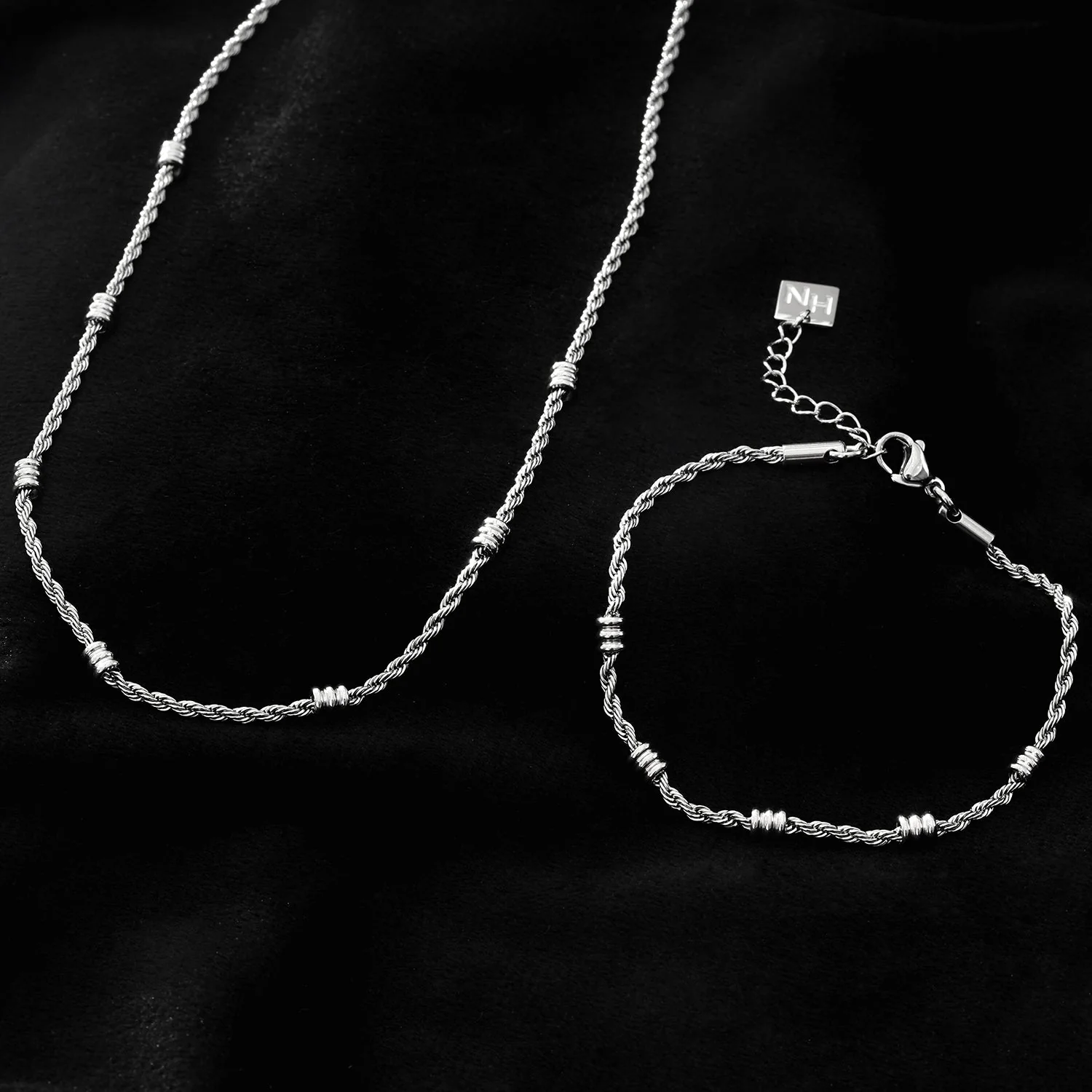 LEMOGES Silver Toned White Gold: Beaded Rope Chain Necklace - Image 7