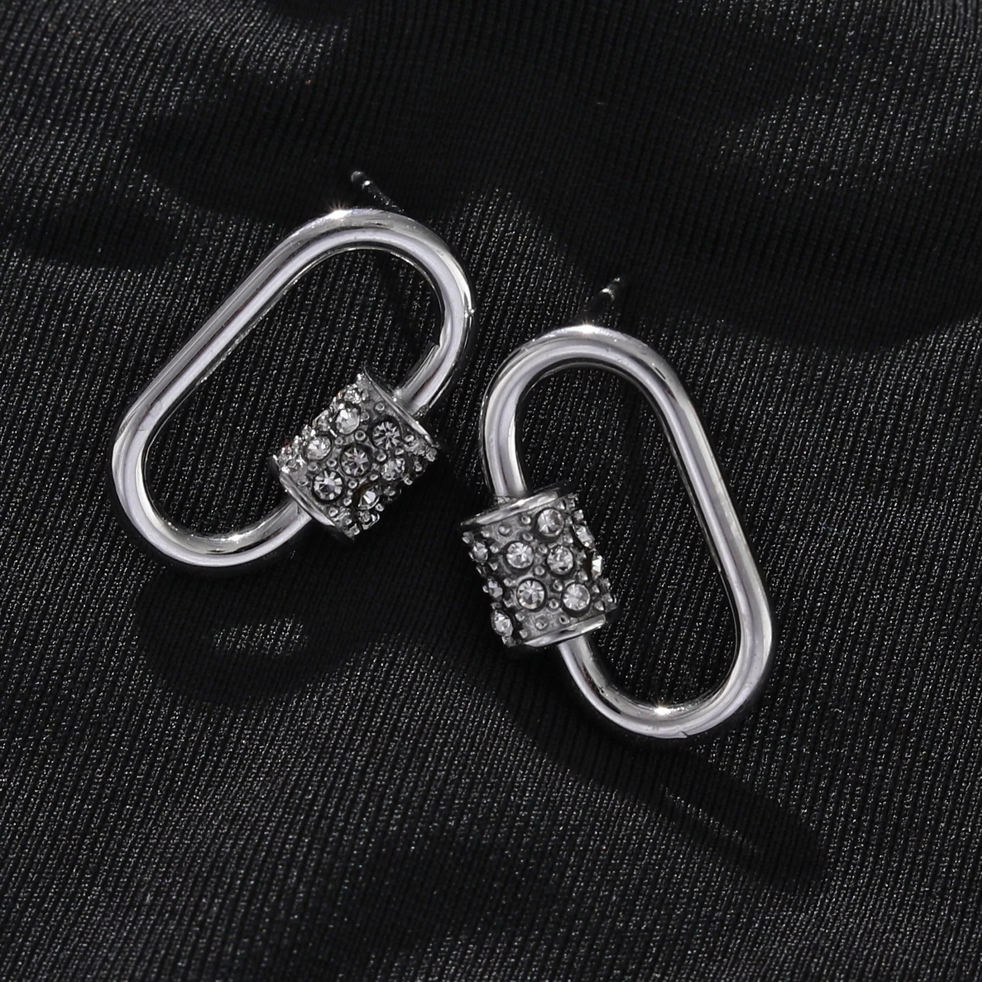 LENNON Silver Carabiner Earrings with Pavé Zirconia Accent - Image 4