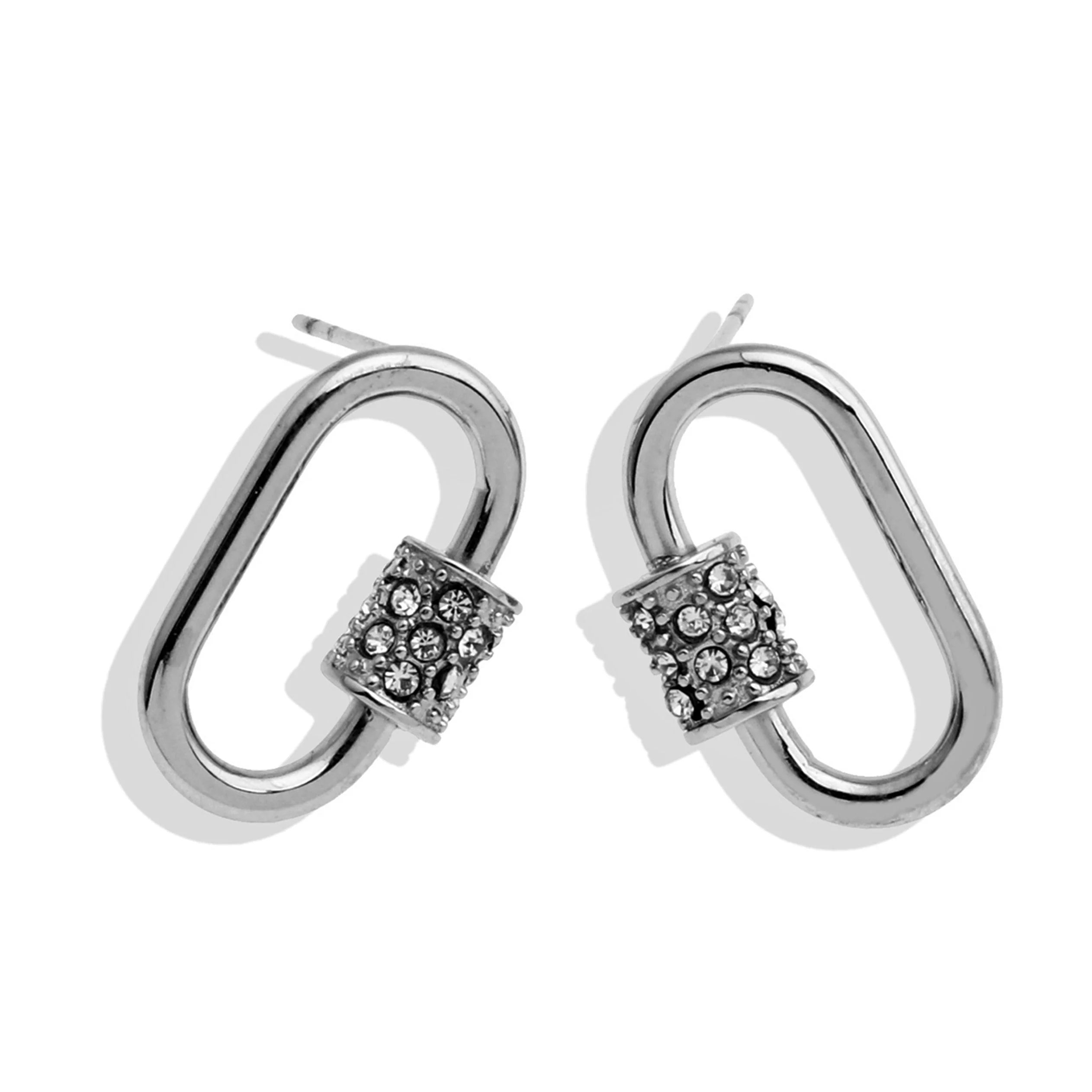 LENNON Silver Carabiner Earrings with Pavé Zirconia Accent - Image 7