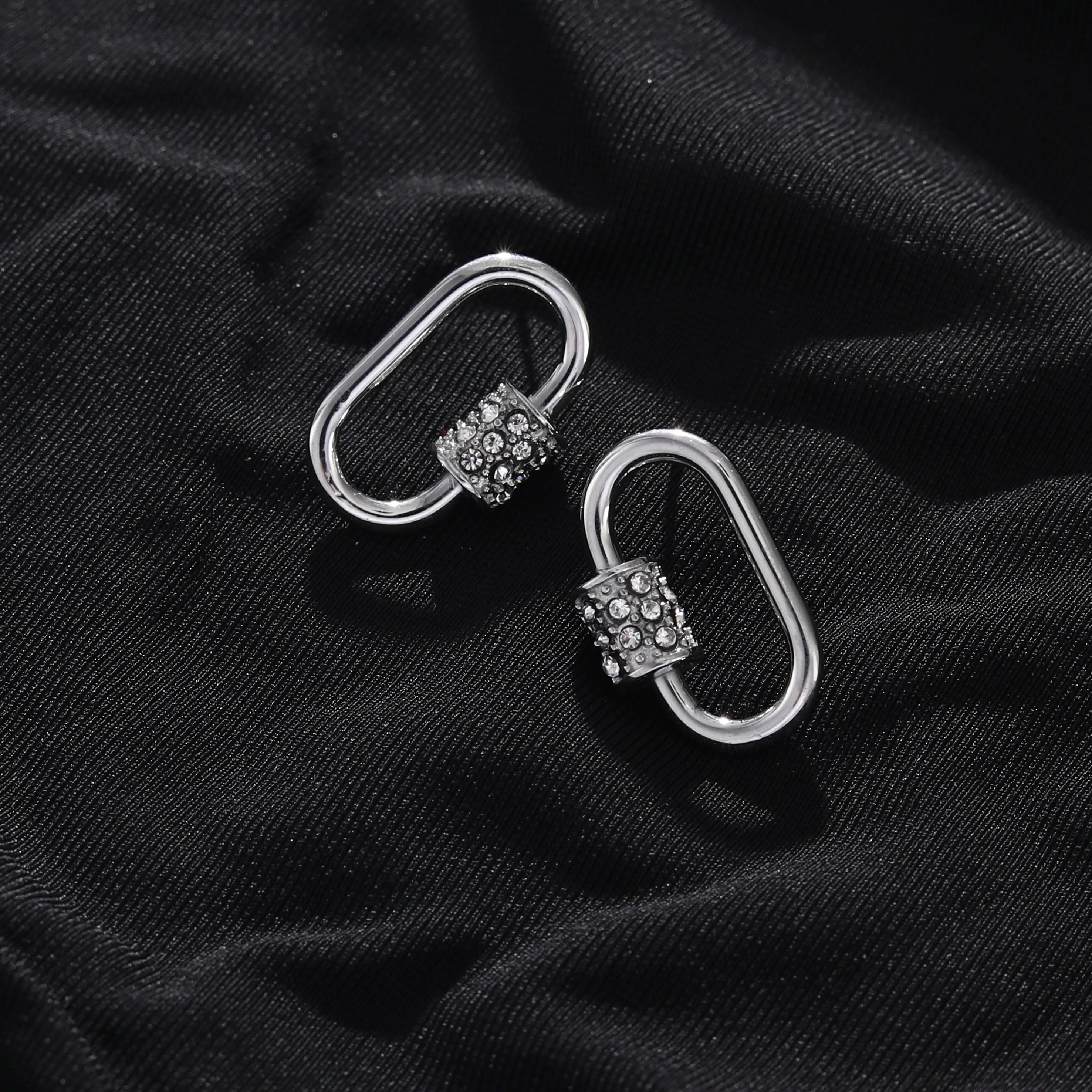 LENNON Silver Carabiner Earrings with Pavé Zirconia Accent - Image 9
