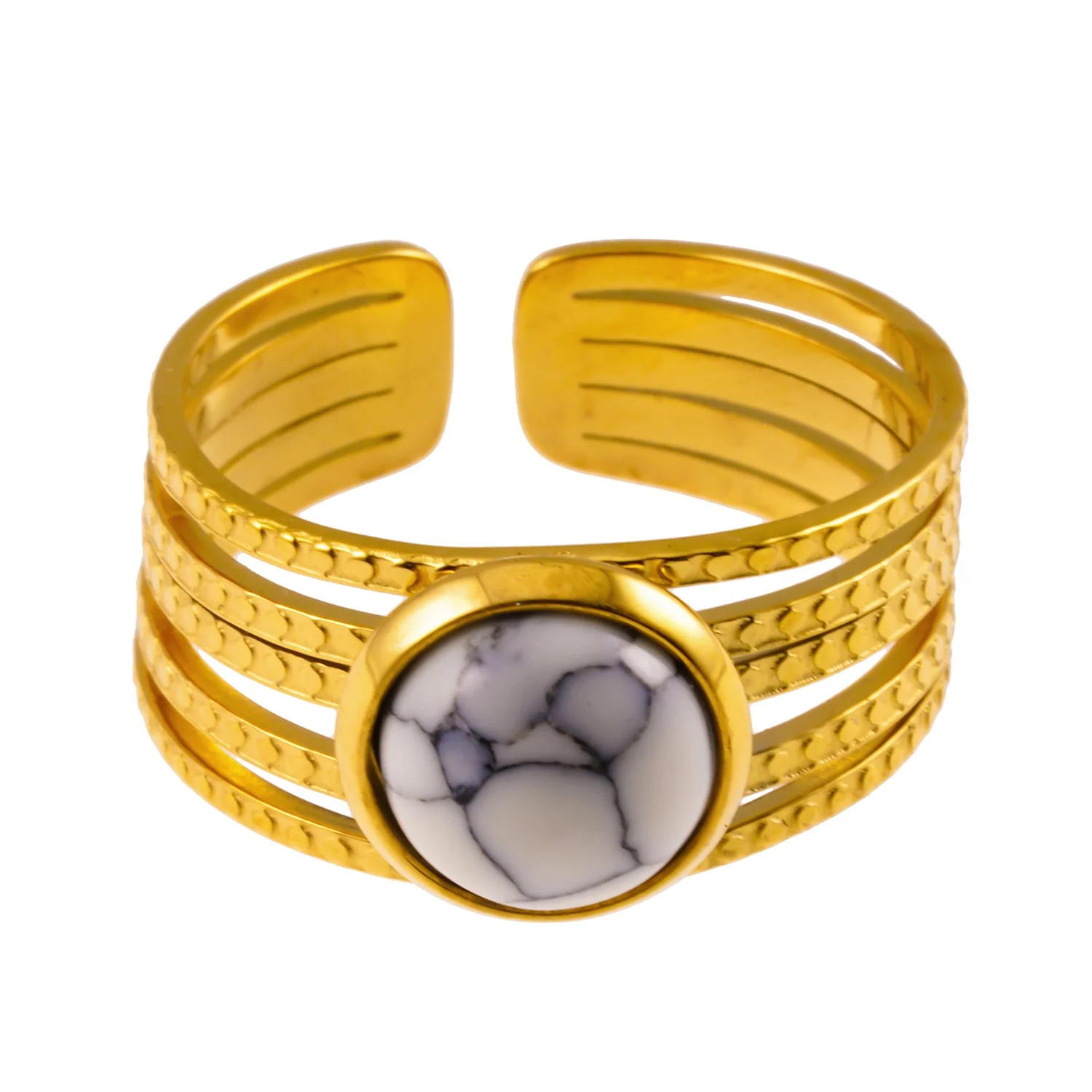 LIKHA: Multi Band Textured Ring with White Turquoise Stone Centre Piece - Image 2
