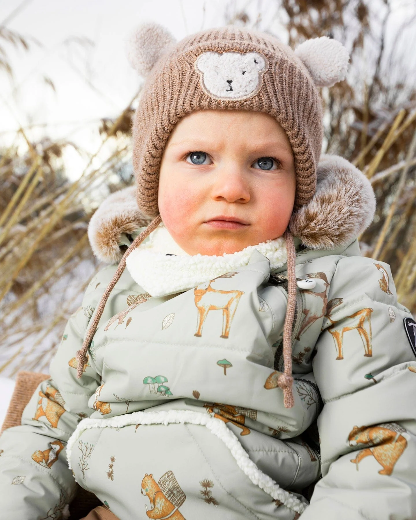 Lined Baby Winter Knit Hat With Ear Flaps Brown - Image 2