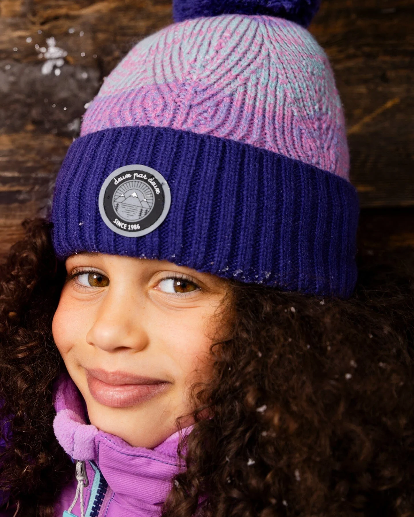 Lined Knit Pompom Hat Purple And Pink - Image 2