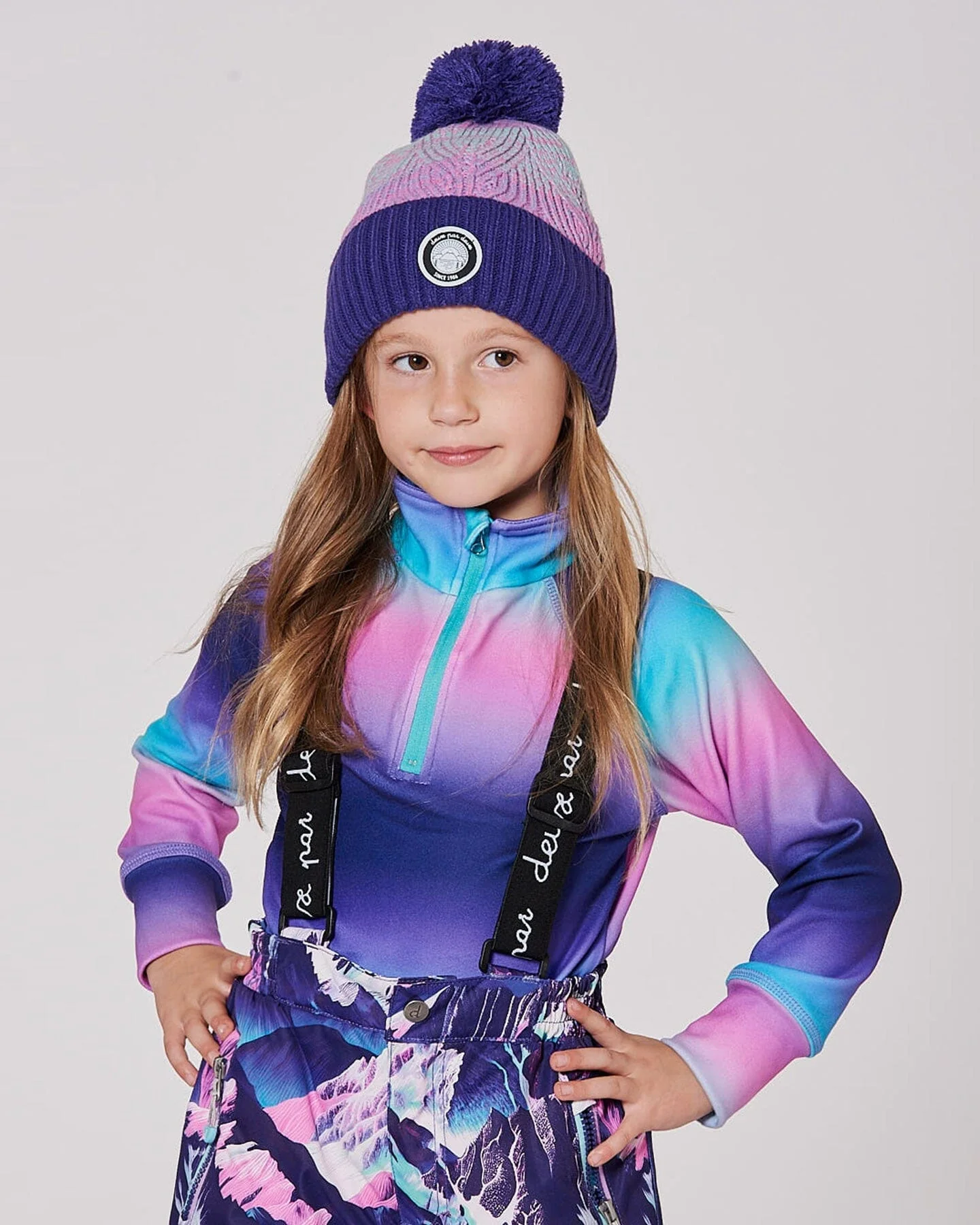 Lined Knit Pompom Hat Purple And Pink - Image 3