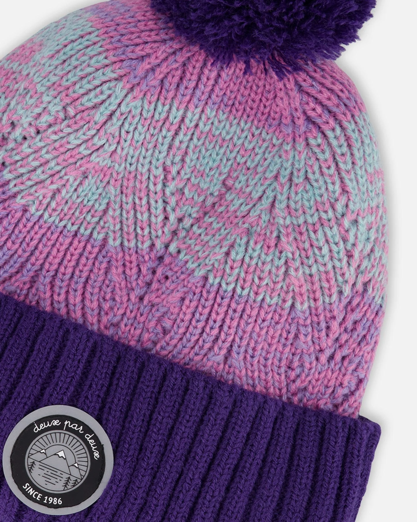 Lined Knit Pompom Hat Purple And Pink - Image 5