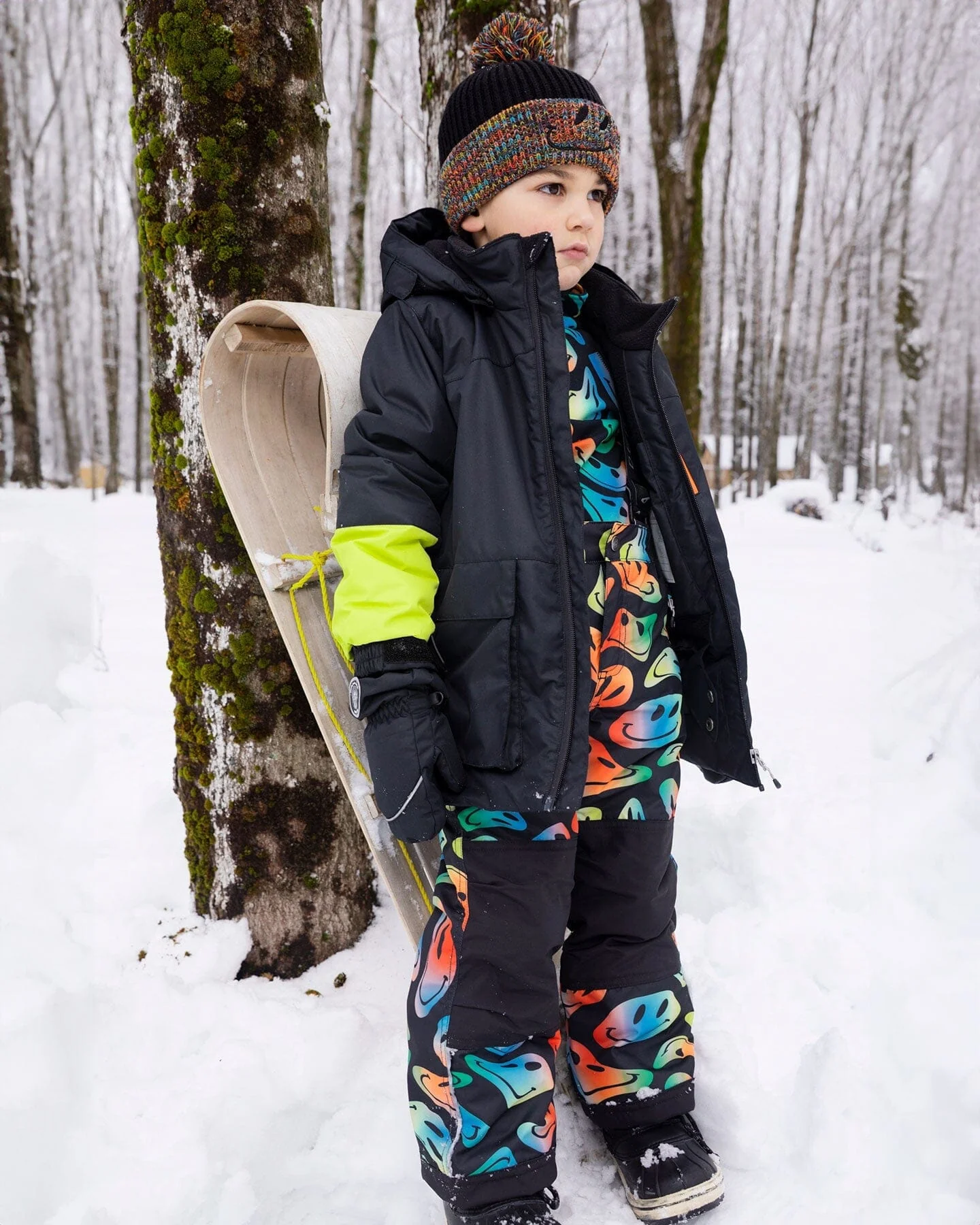 Lined Knit Winter Hat With Pompom Black And Multicolor - Image 2