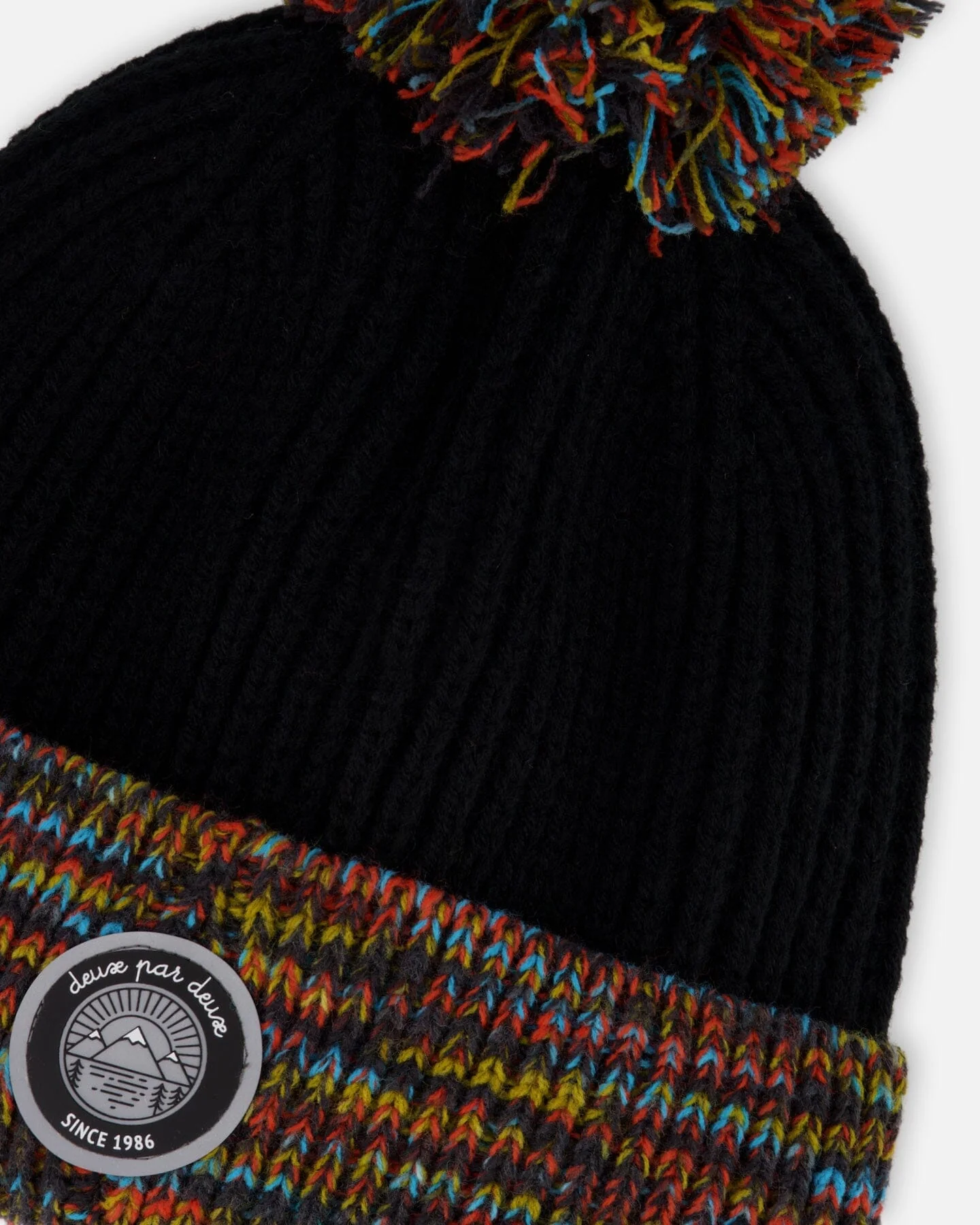 Lined Knit Winter Hat With Pompom Black And Multicolor - Image 5