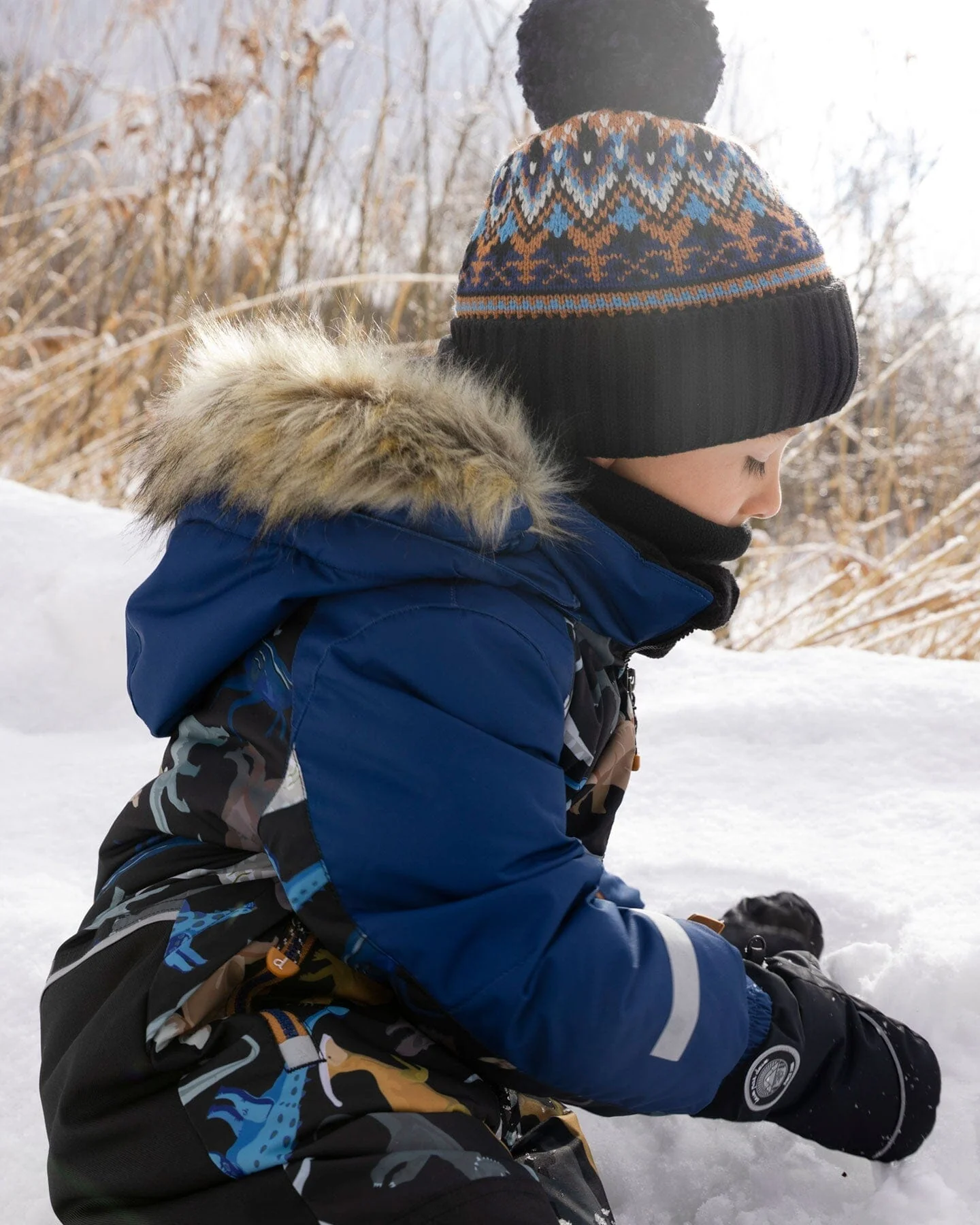 Lined Knit Winter Hat With Pompom Taupe And Navy - Image 3