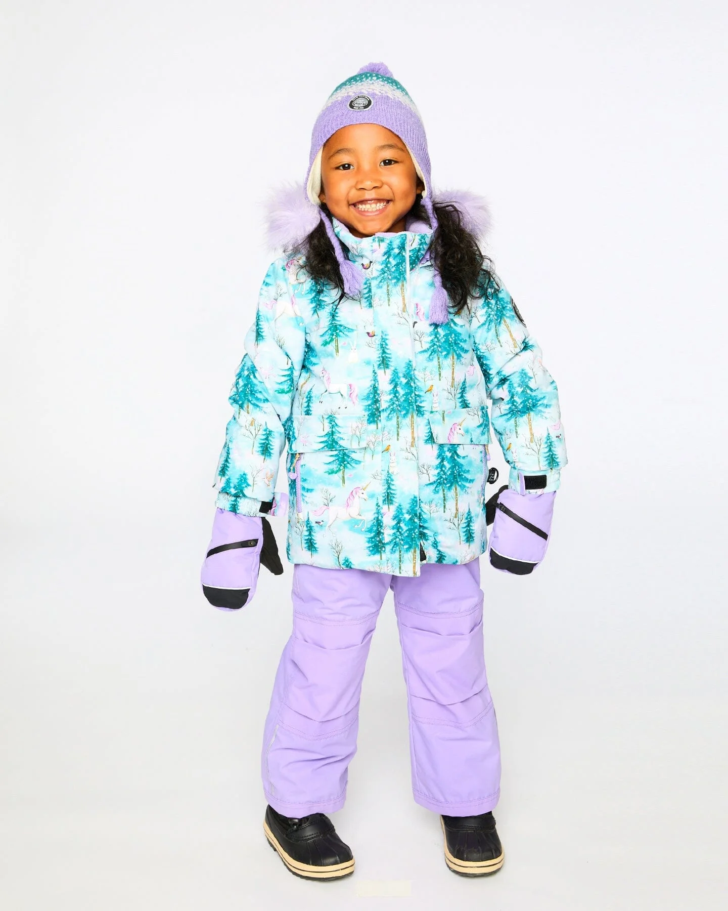 Lined Peruvian Knit Hat With Pompom Lilac And Green - Image 2