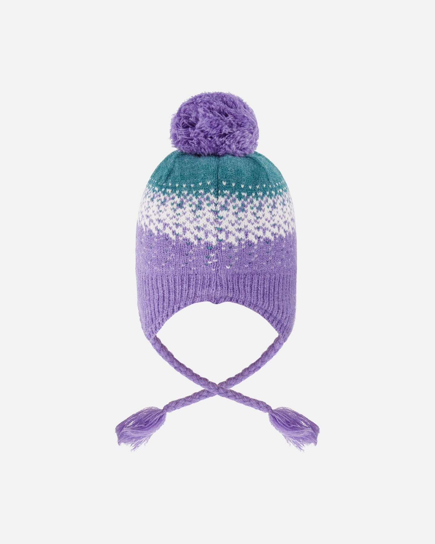 Lined Peruvian Knit Hat With Pompom Lilac And Green - Image 3