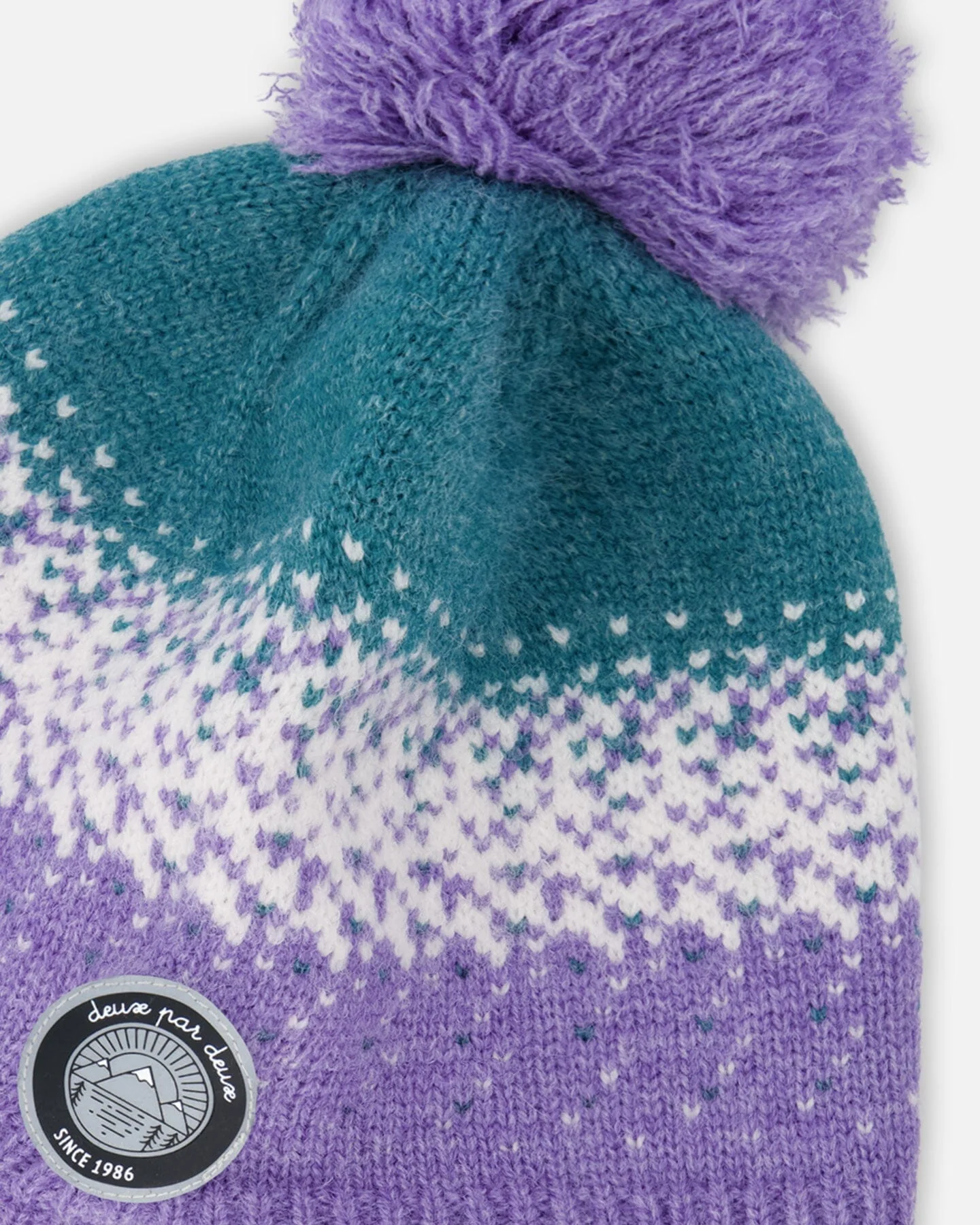 Lined Peruvian Knit Hat With Pompom Lilac And Green - Image 4