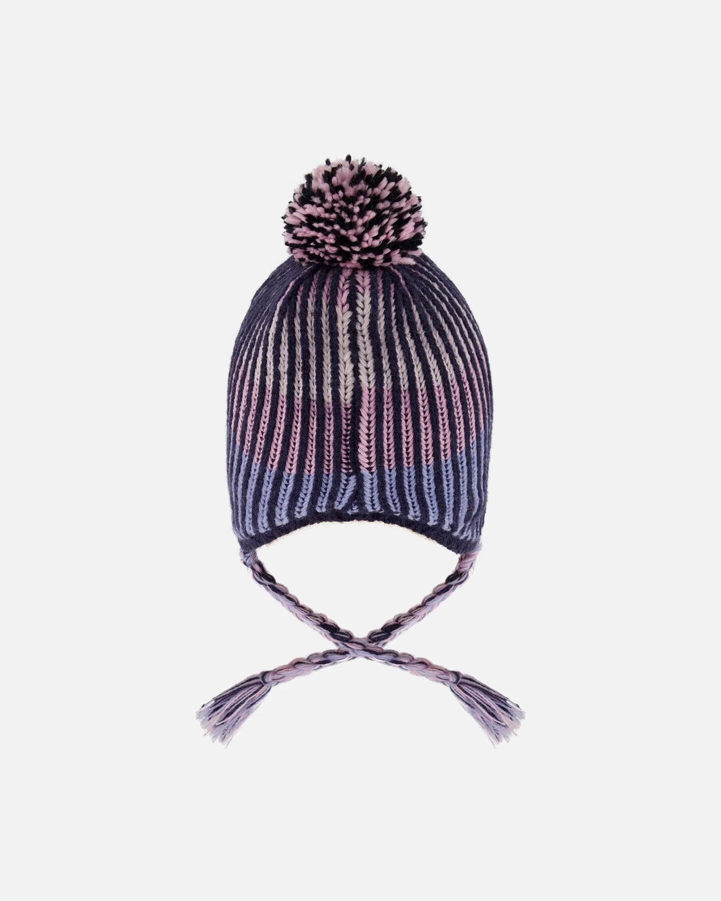 Lined Peruvian Knit Pompom Hat Black And Purple - Image 4