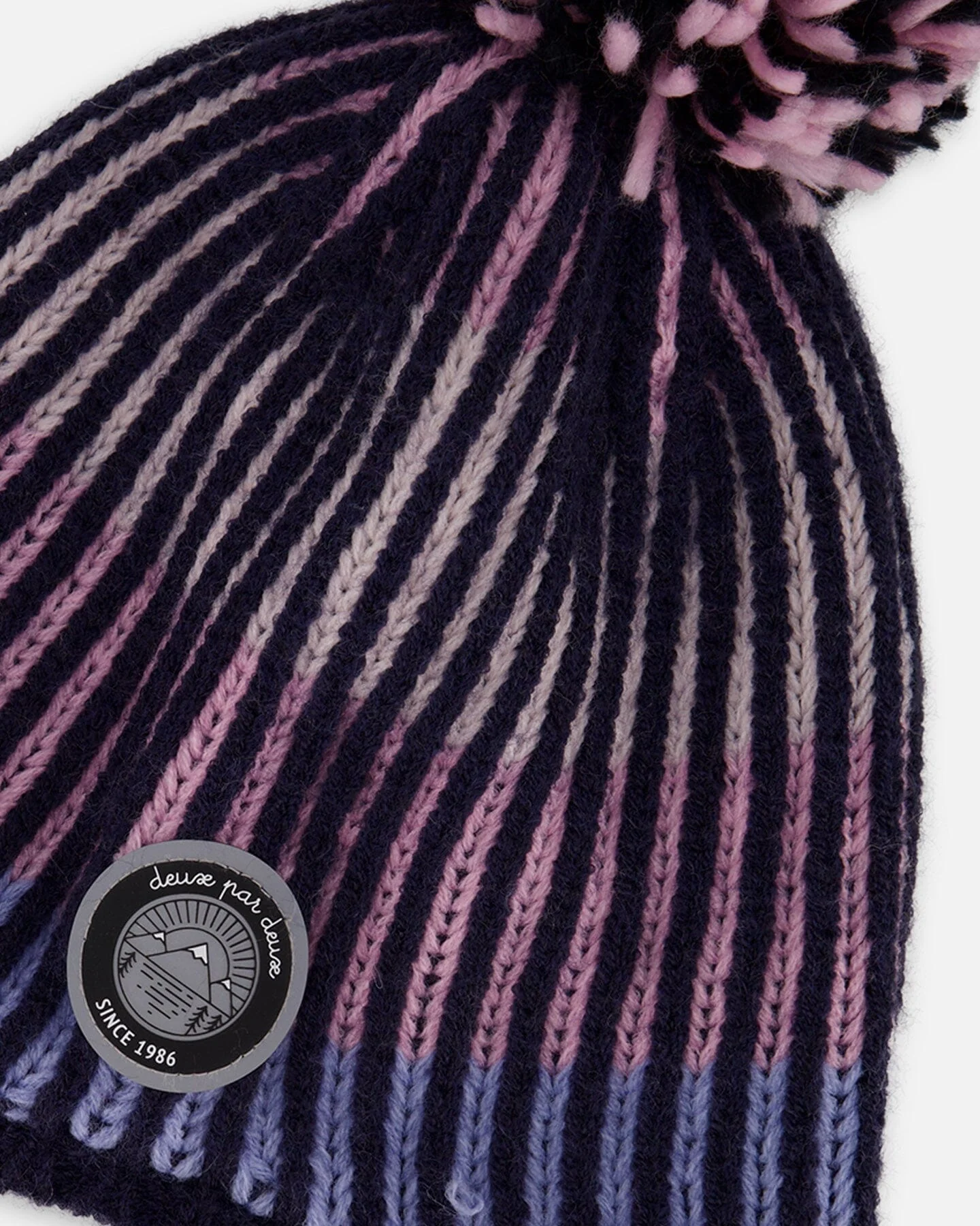 Lined Peruvian Knit Pompom Hat Black And Purple - Image 5