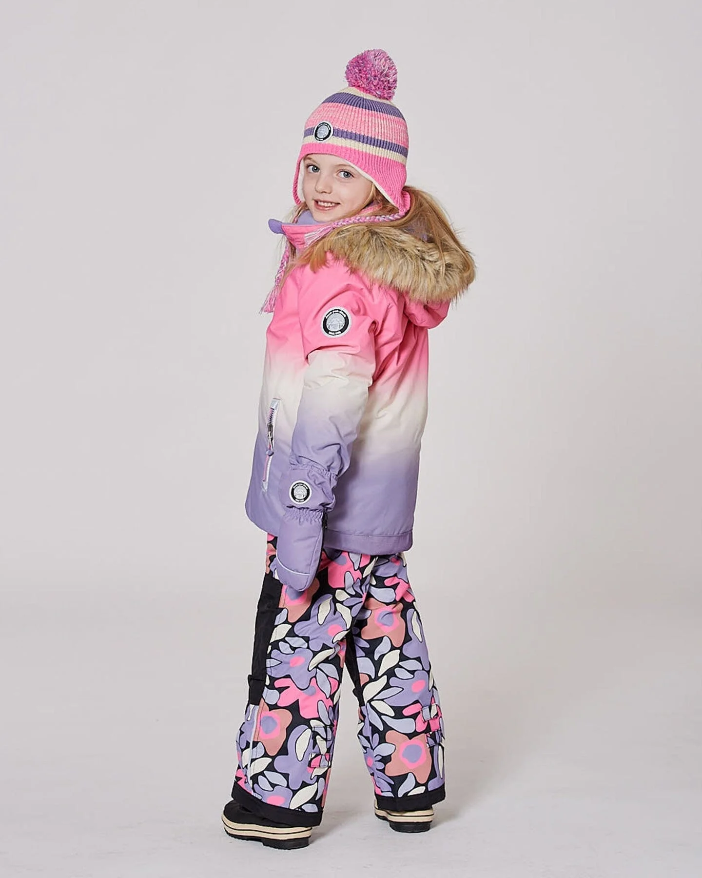 Lined Peruvian Knit Pompom Hat Pink And Purple - Image 2