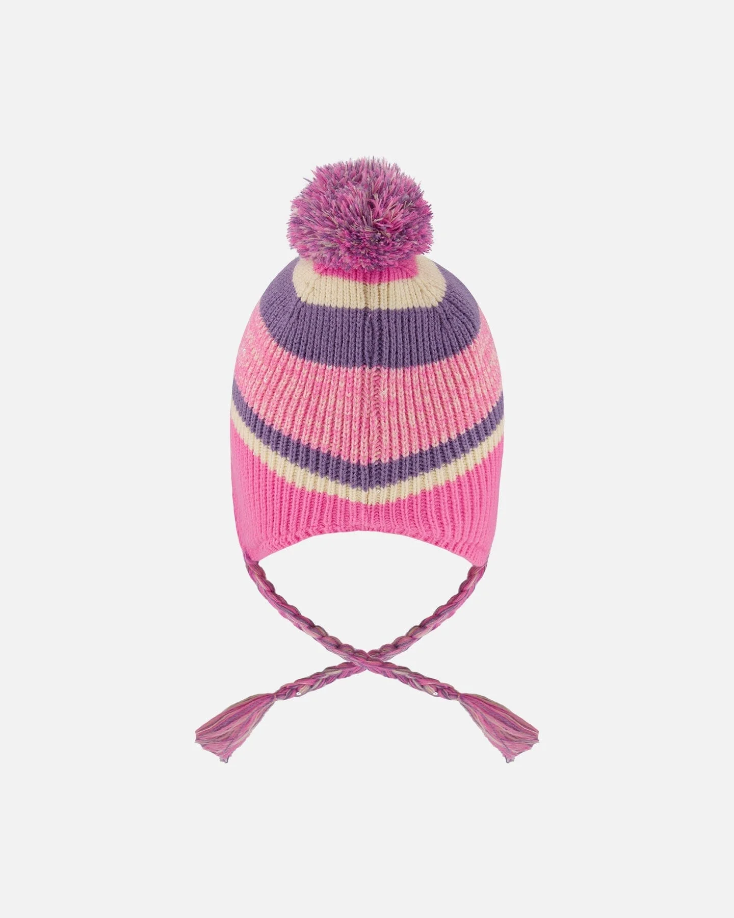Lined Peruvian Knit Pompom Hat Pink And Purple - Image 3