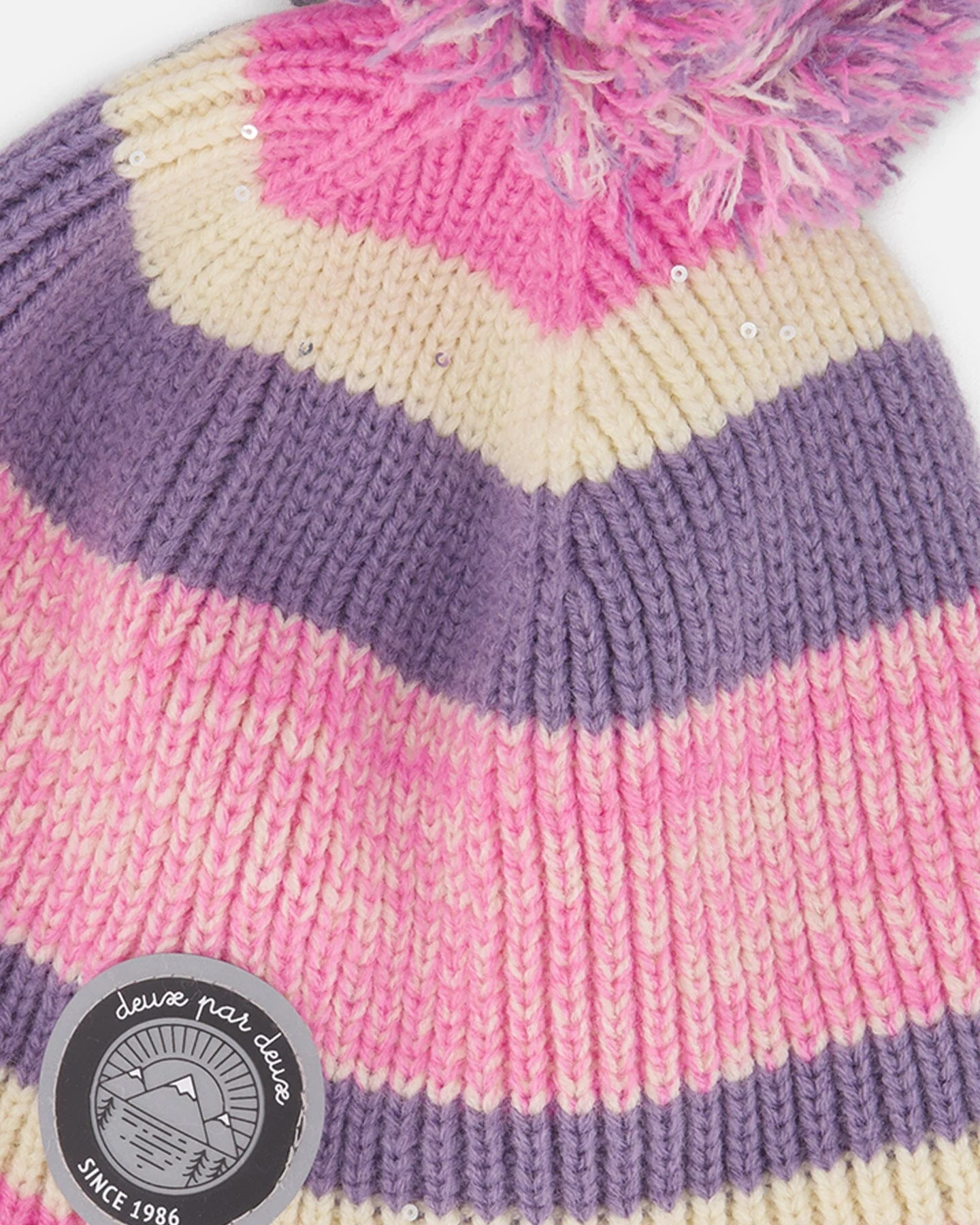 Lined Peruvian Knit Pompom Hat Pink And Purple - Image 4