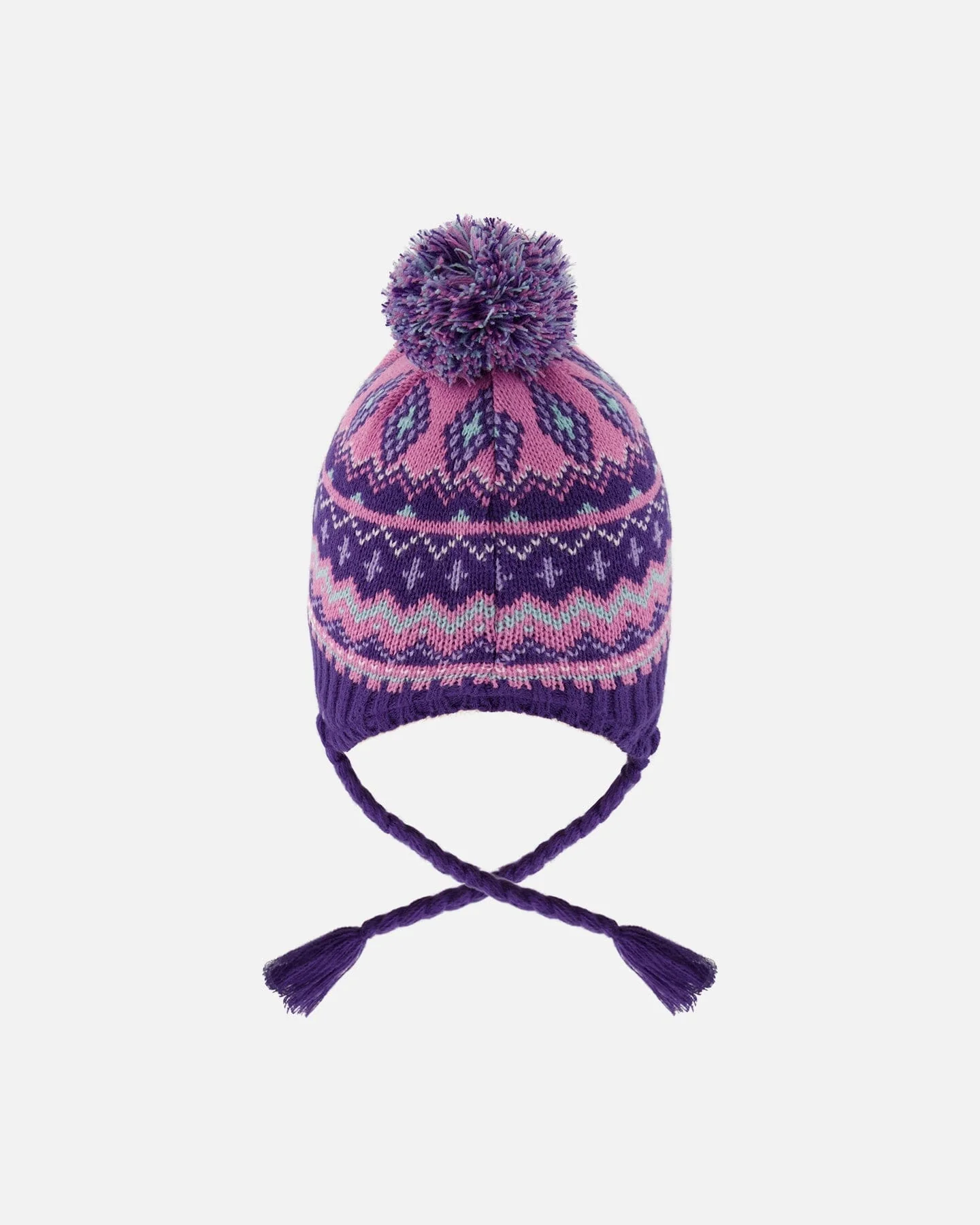 Lined Peruvian Knit Pompom Hat Purple And Pink - Image 3