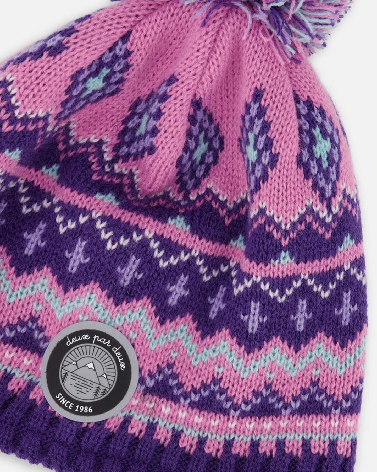 Lined Peruvian Knit Pompom Hat Purple And Pink - Image 4