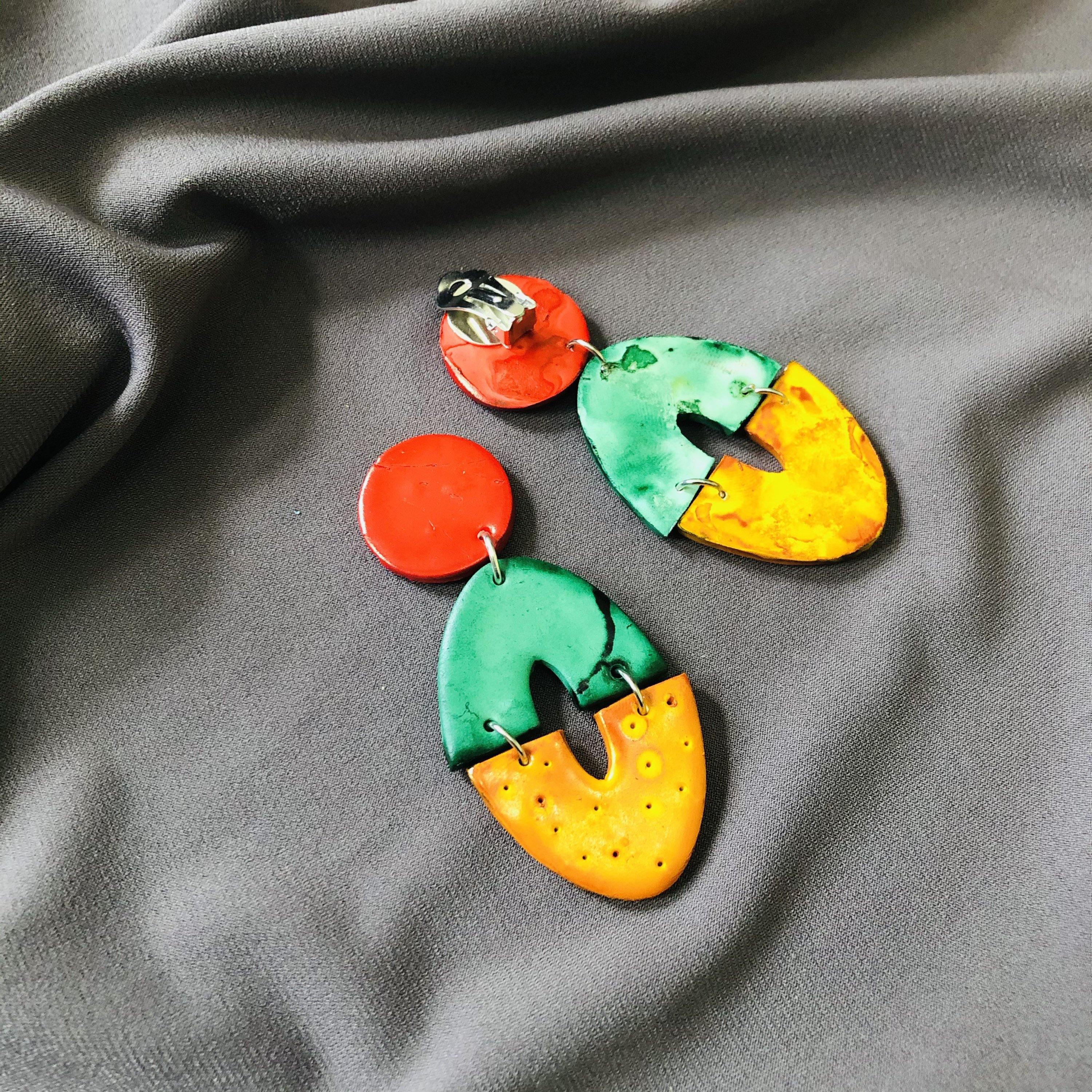 Long Artsy Clip On Earrings for Non-Pierced Ears, Handmade – "Zoe" - Image 10