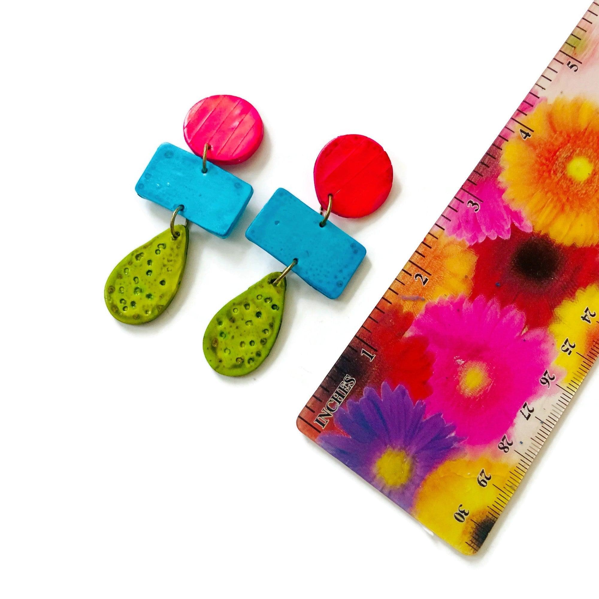 Long Colorful Clip On Statement Earring- “Zelda” - Image 4