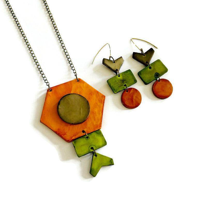 Long Geometric Dangle Earrings Handmade - Image 4