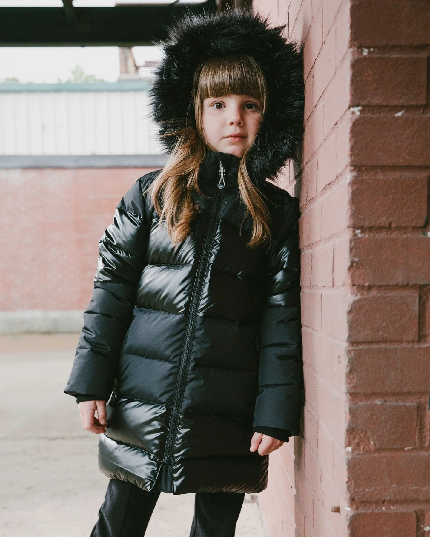 Long Metallic Puffy Coat Black - Image 2
