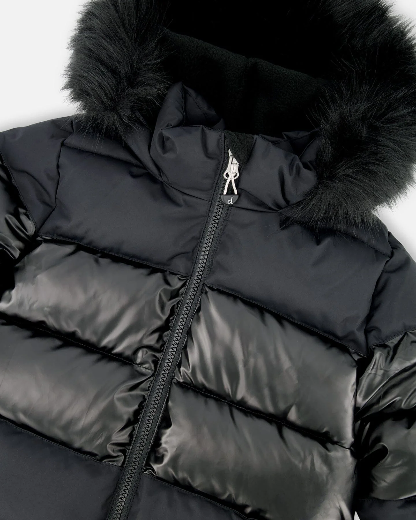 Long Metallic Puffy Coat Black - Image 7
