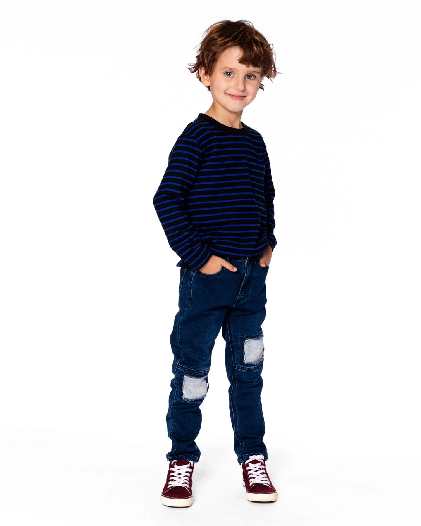 Long Sleeve Brushed Jersey Striped Tee Black - Image 2