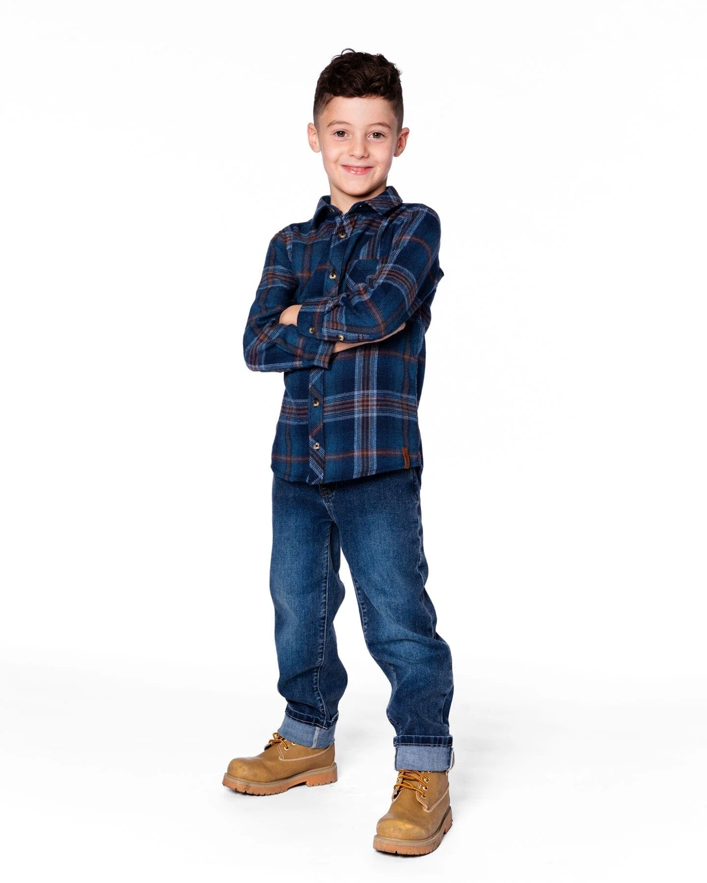 Long Sleeve Flannel Shirt Blue And Brown Plaid - Image 3