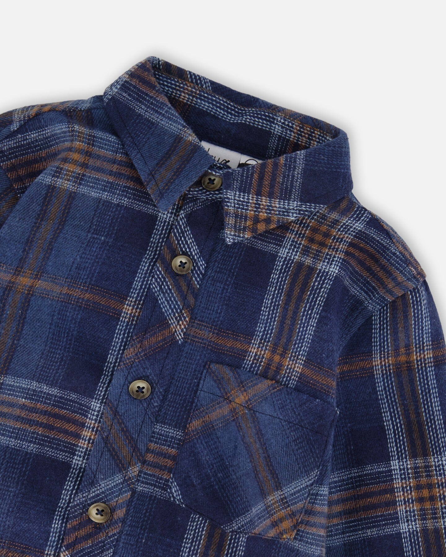 Long Sleeve Flannel Shirt Blue And Brown Plaid - Image 5