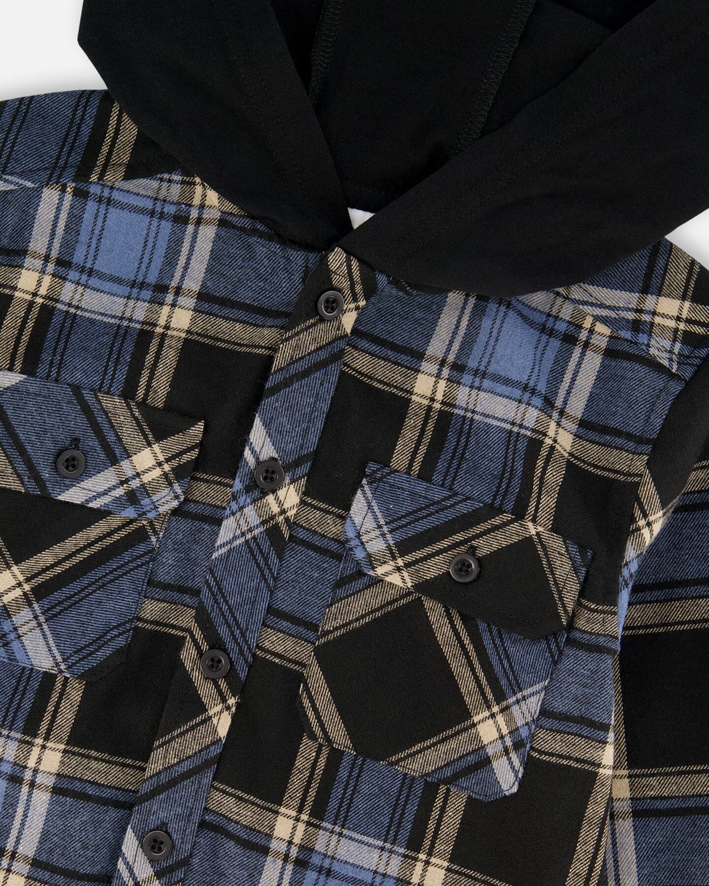 Long Sleeve Hooded Flannel Shirt Blue And Black - Image 6