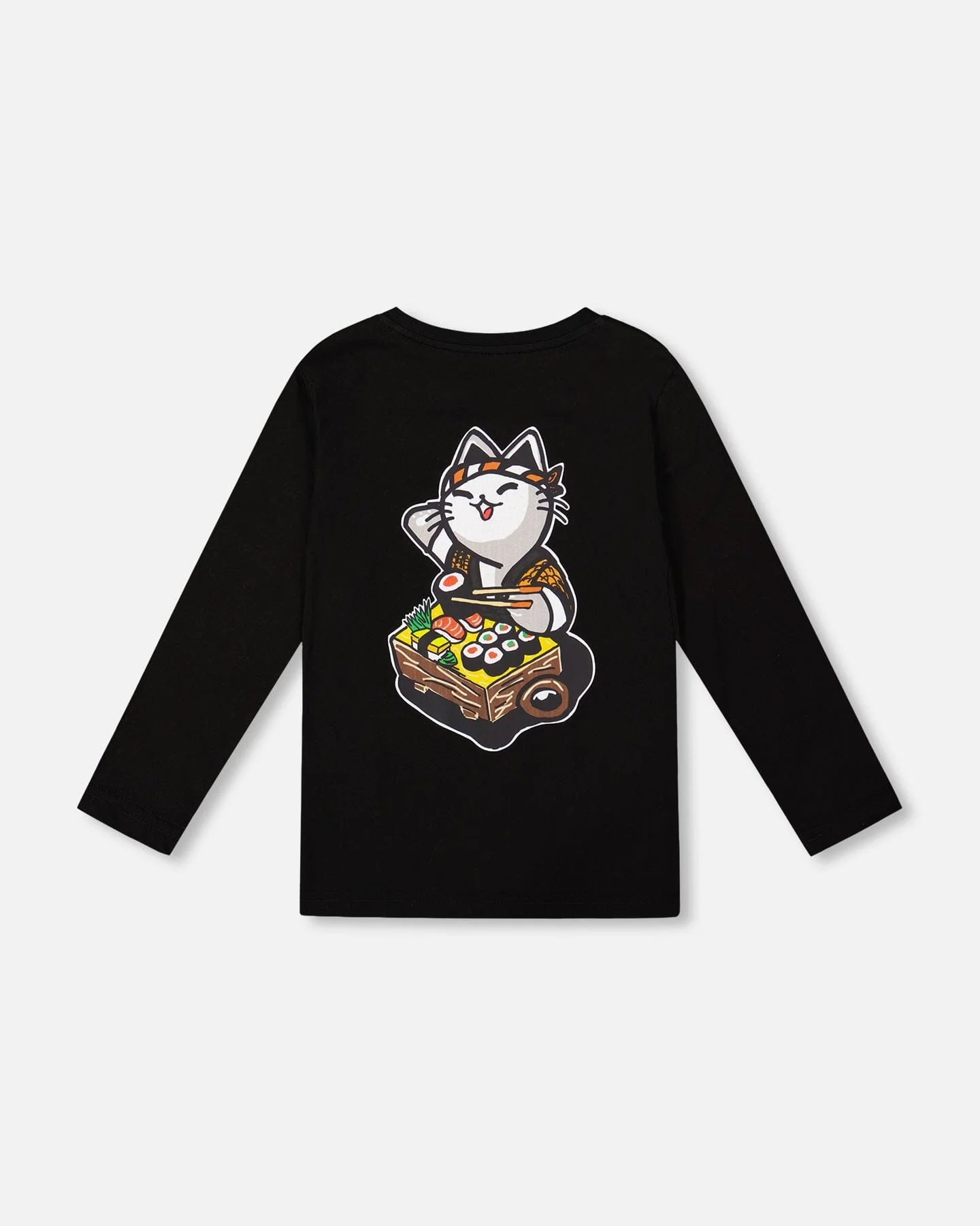 Long Sleeve Jersey Tee Shirt Black With Print Back & Front - Image 3